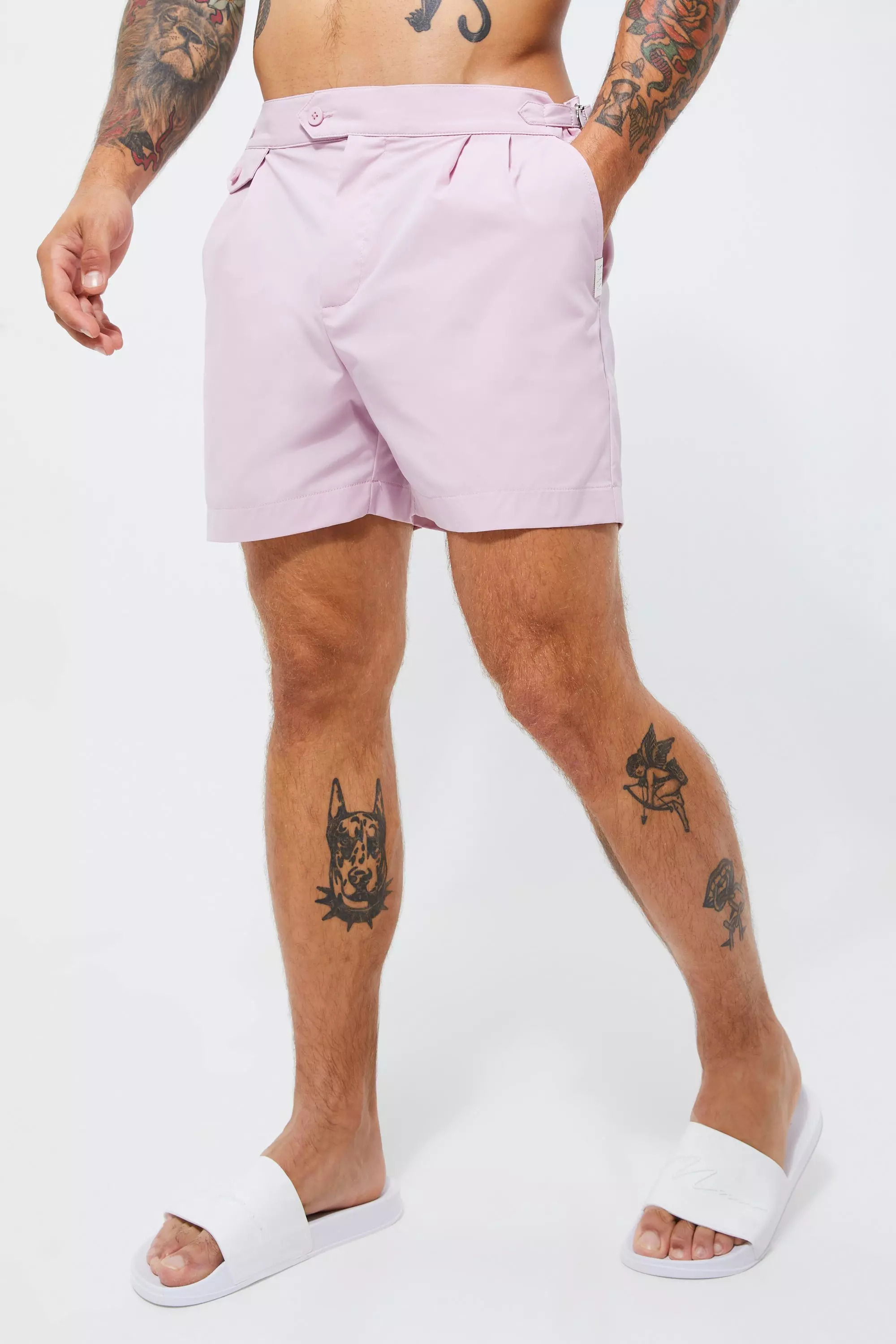 Smart Pocket Detail Short Tailored Swim Shorts Light pink