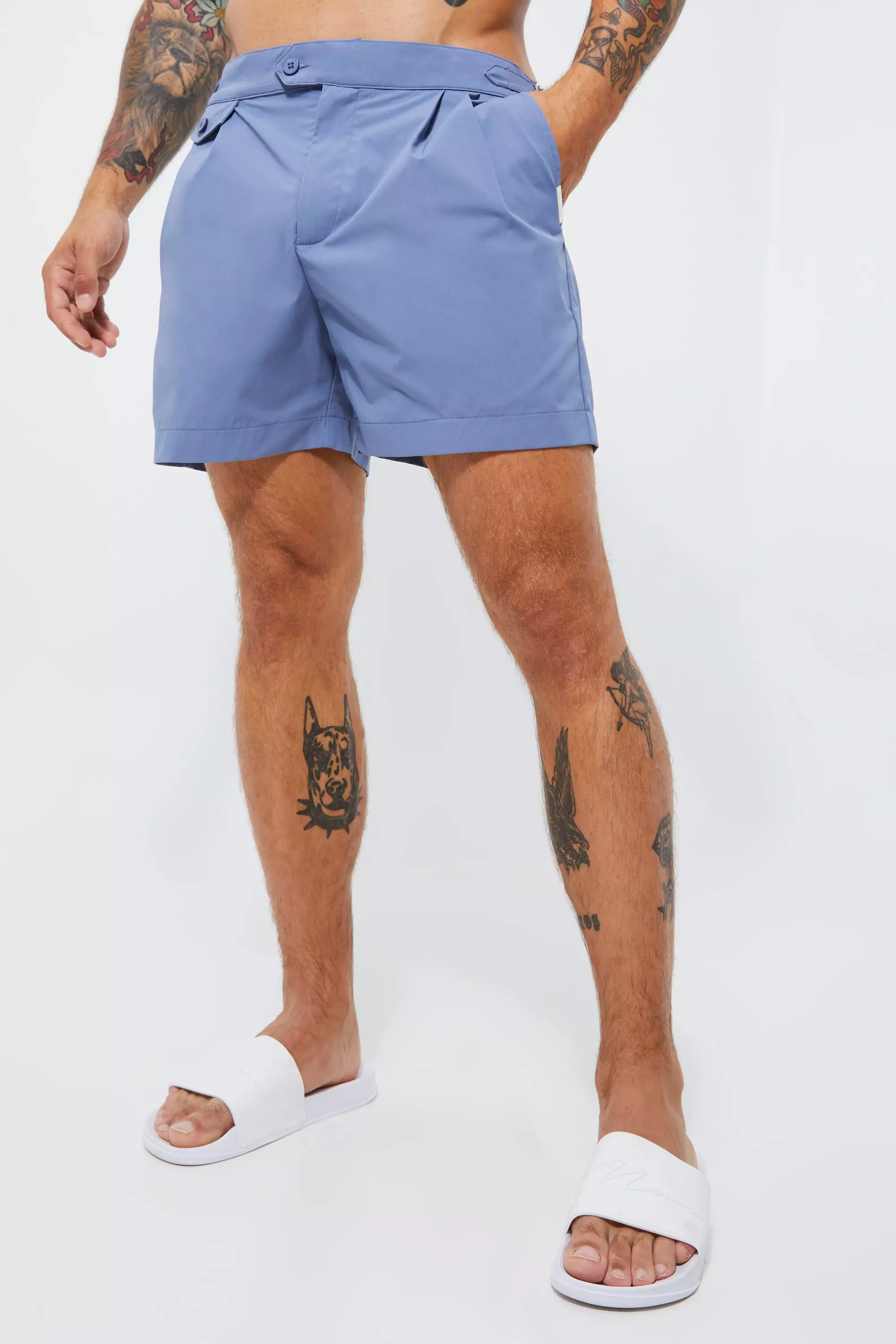 Smart Pocket Detail Short Tailored Swim Shorts Dusty blue