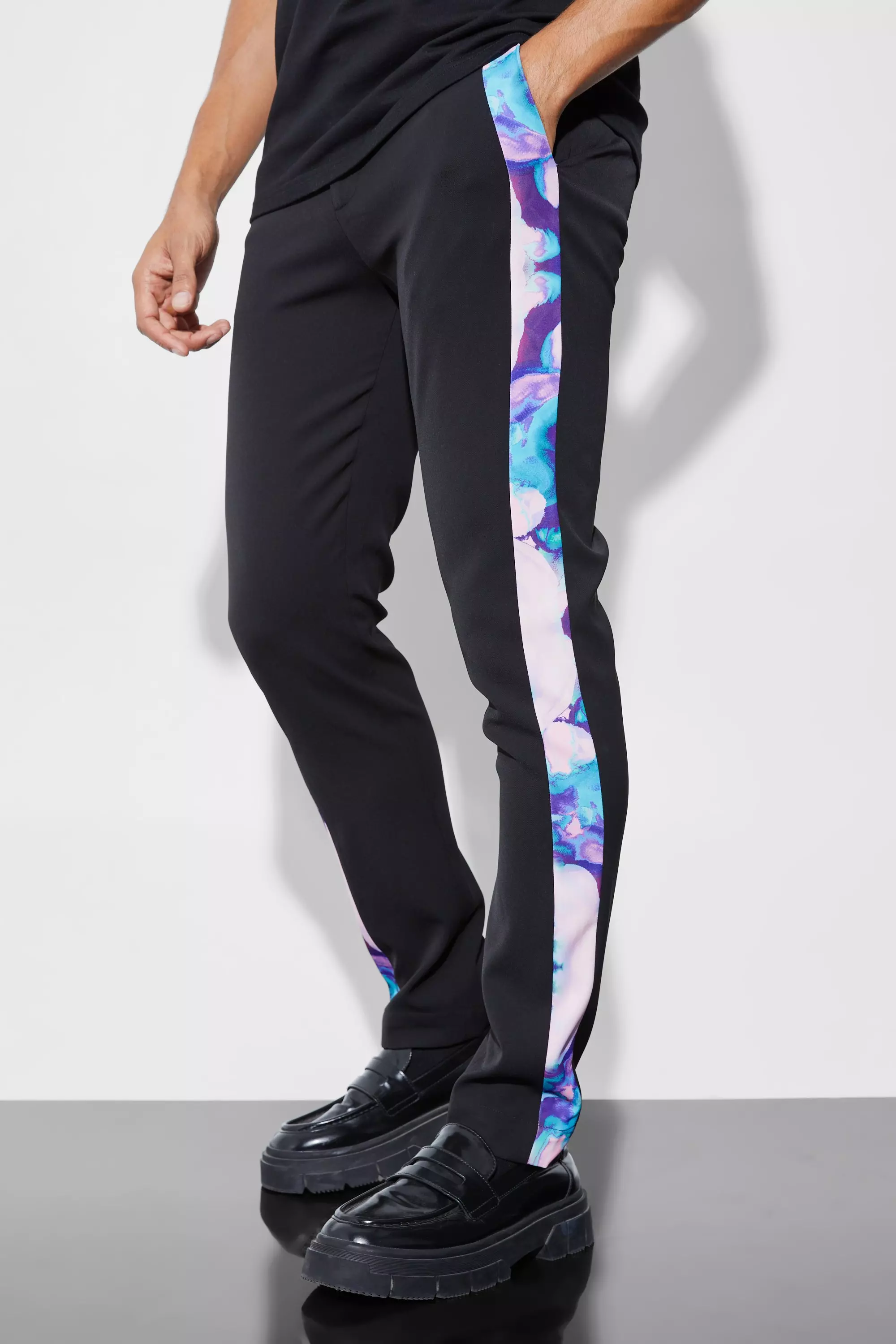 Purple Skinny Tailored Pants With Blurred Side Tape