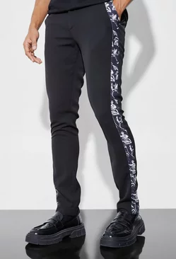 Black Skinny Tailored Pants With Baroque Side Tape