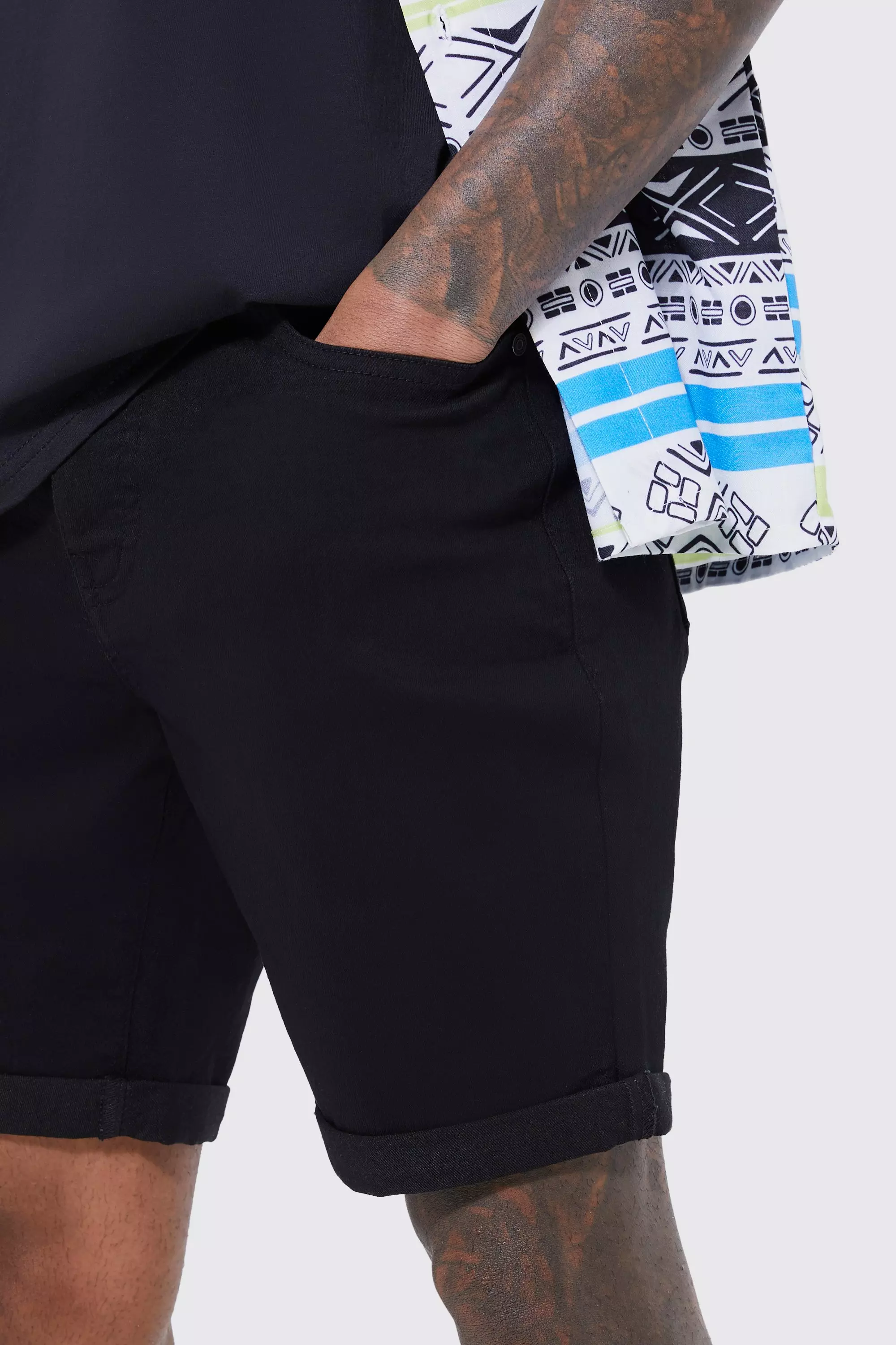 True black Skinny Stretch Denim Shorts alternative image