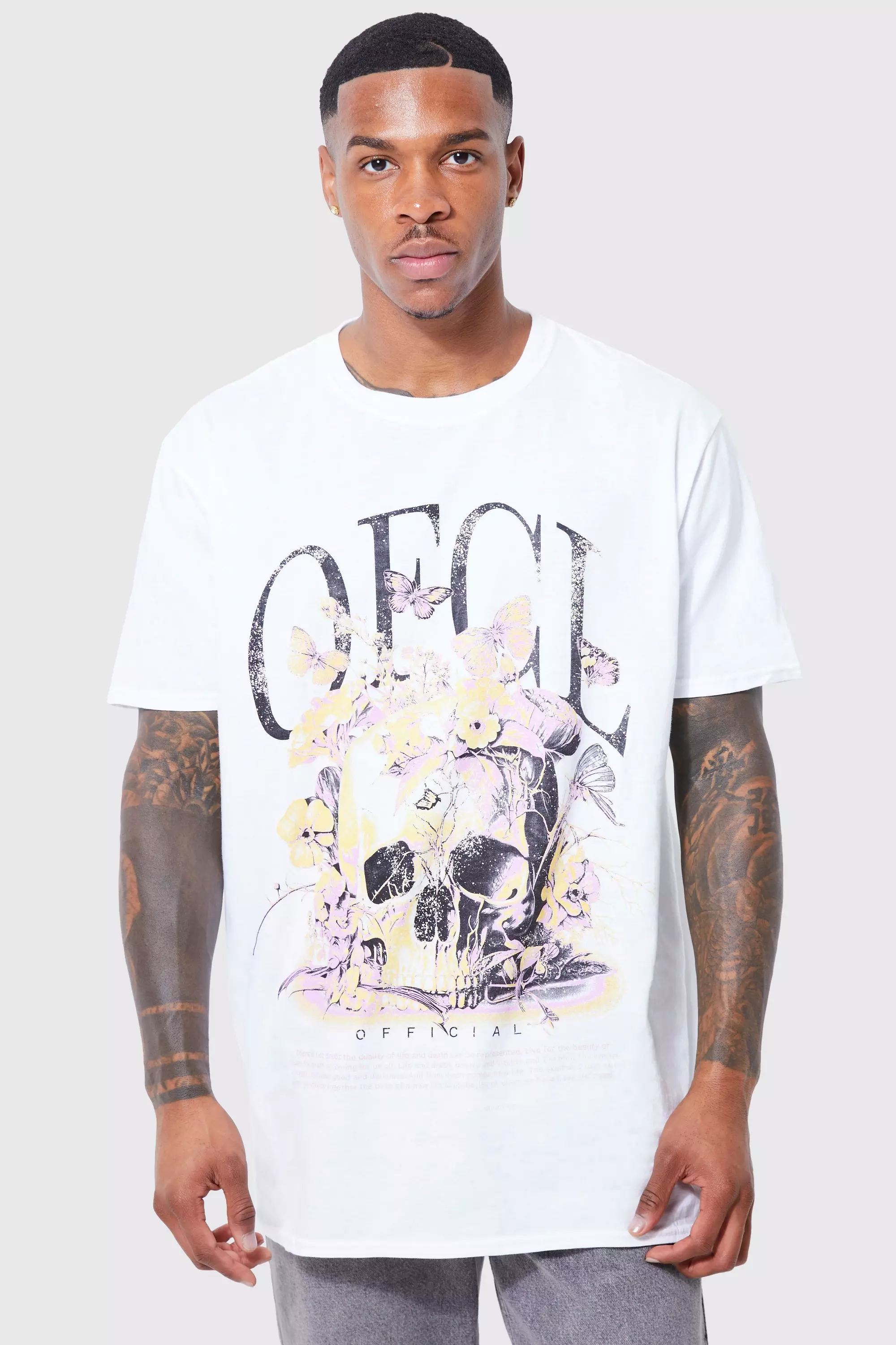 Skull Printed Oversized White T-Shirt for Men - Go Devil