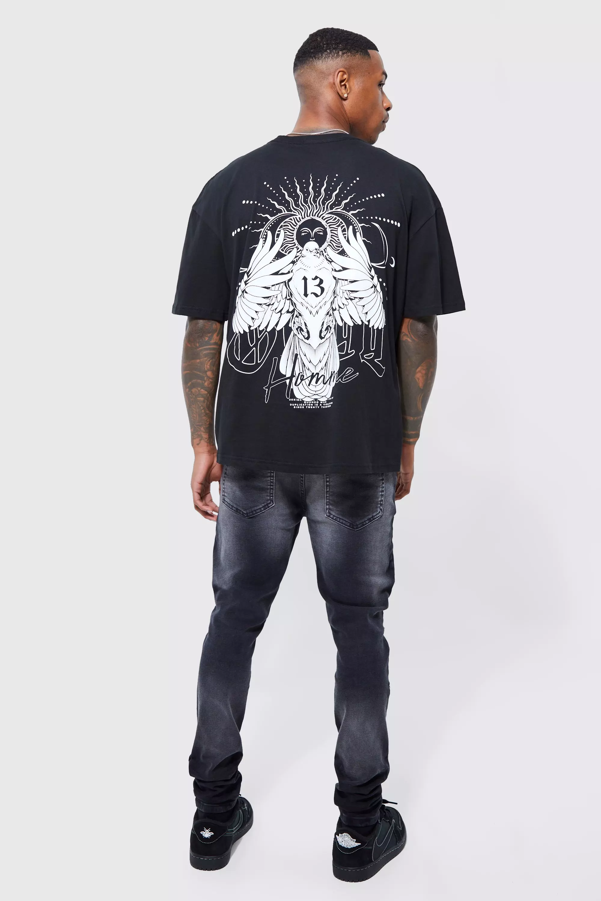 Black Oversized Holistisch T-Shirt Met Rugopdruk alternatieve afbeelding