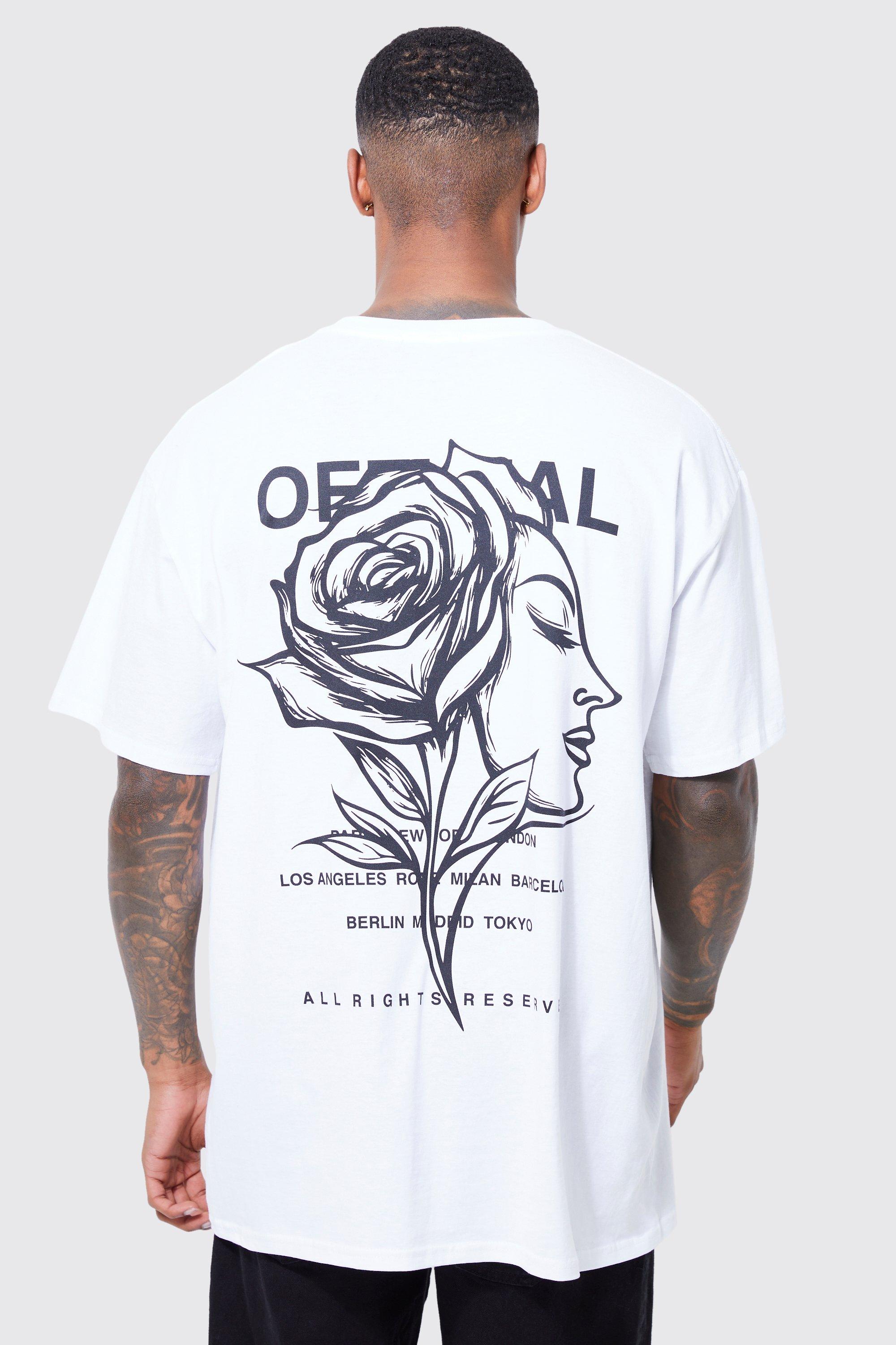 boohooMAN Plus Size Oversized Rose Back Graphic T-Shirt