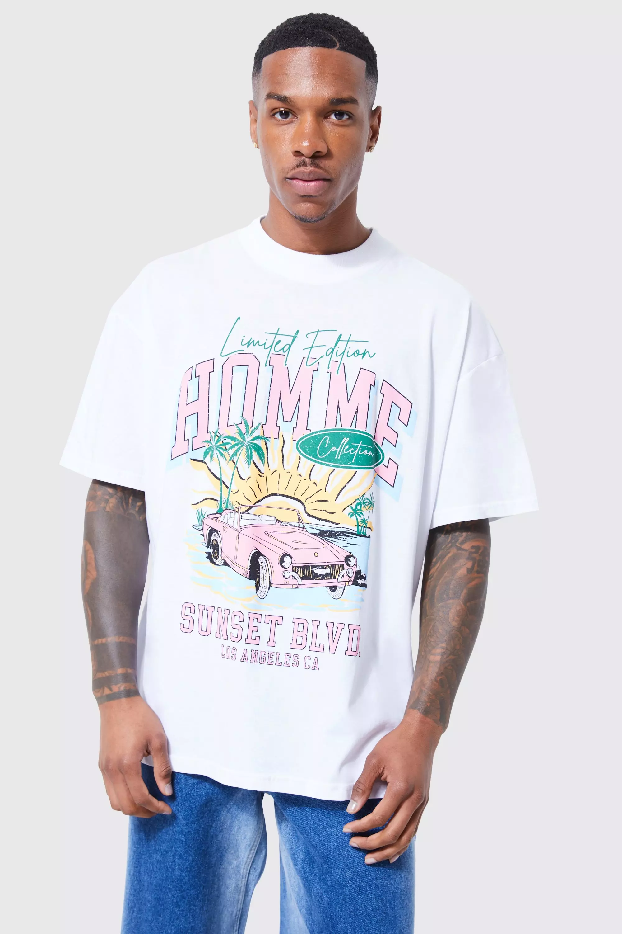 White Oversized Extended Neck Los Angeles T-shirt