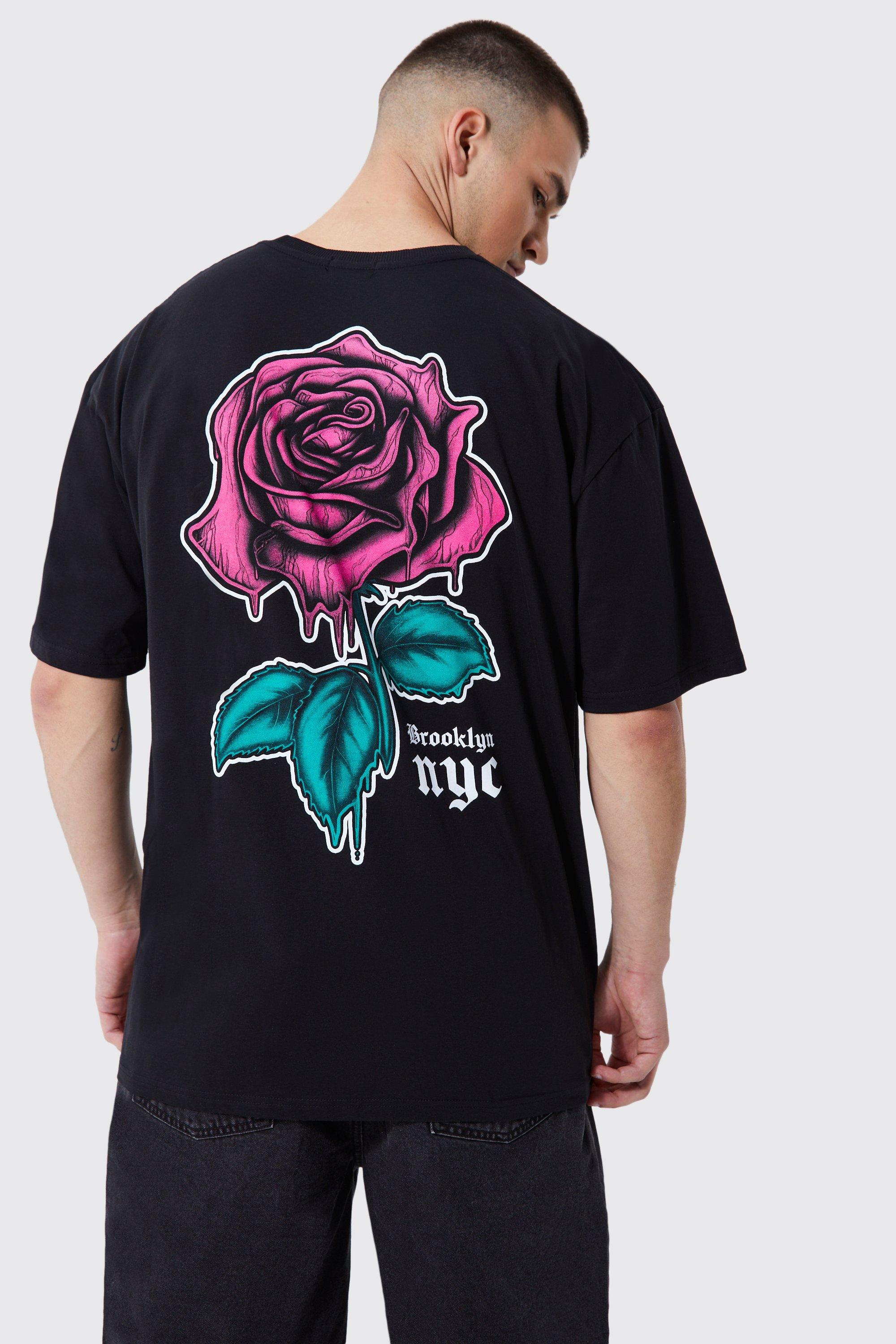 boohooMAN Plus Size Oversized Rose Back Graphic T-Shirt