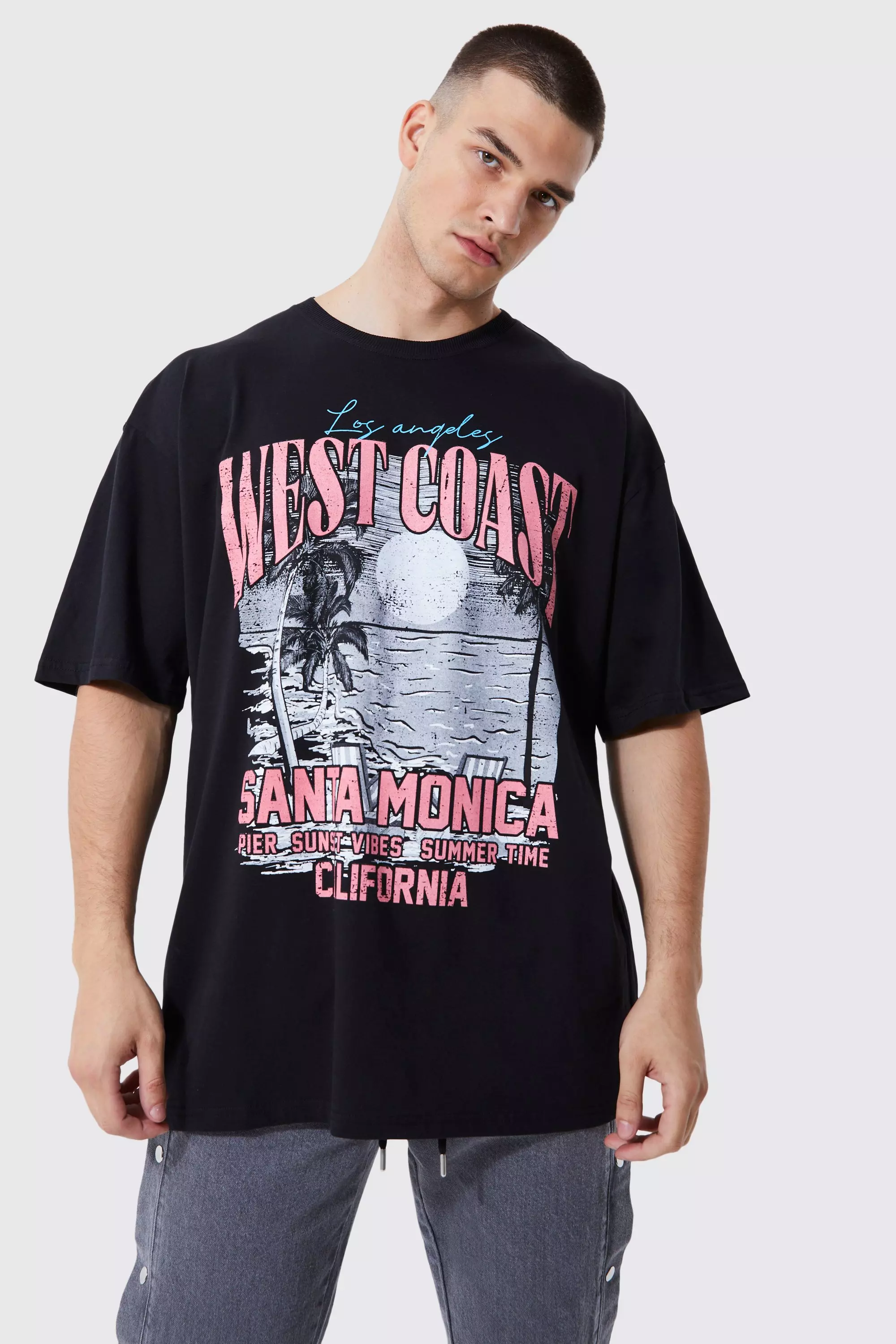 Tall Oversized Heavyweight West Coast T-shirt Black