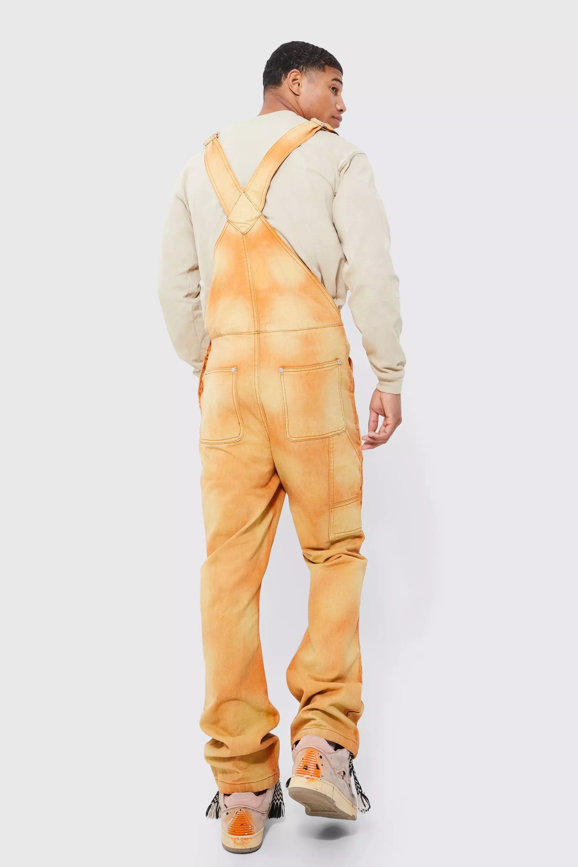 Relaxed Flare Tinted Panel Overalls | boohooMAN USA