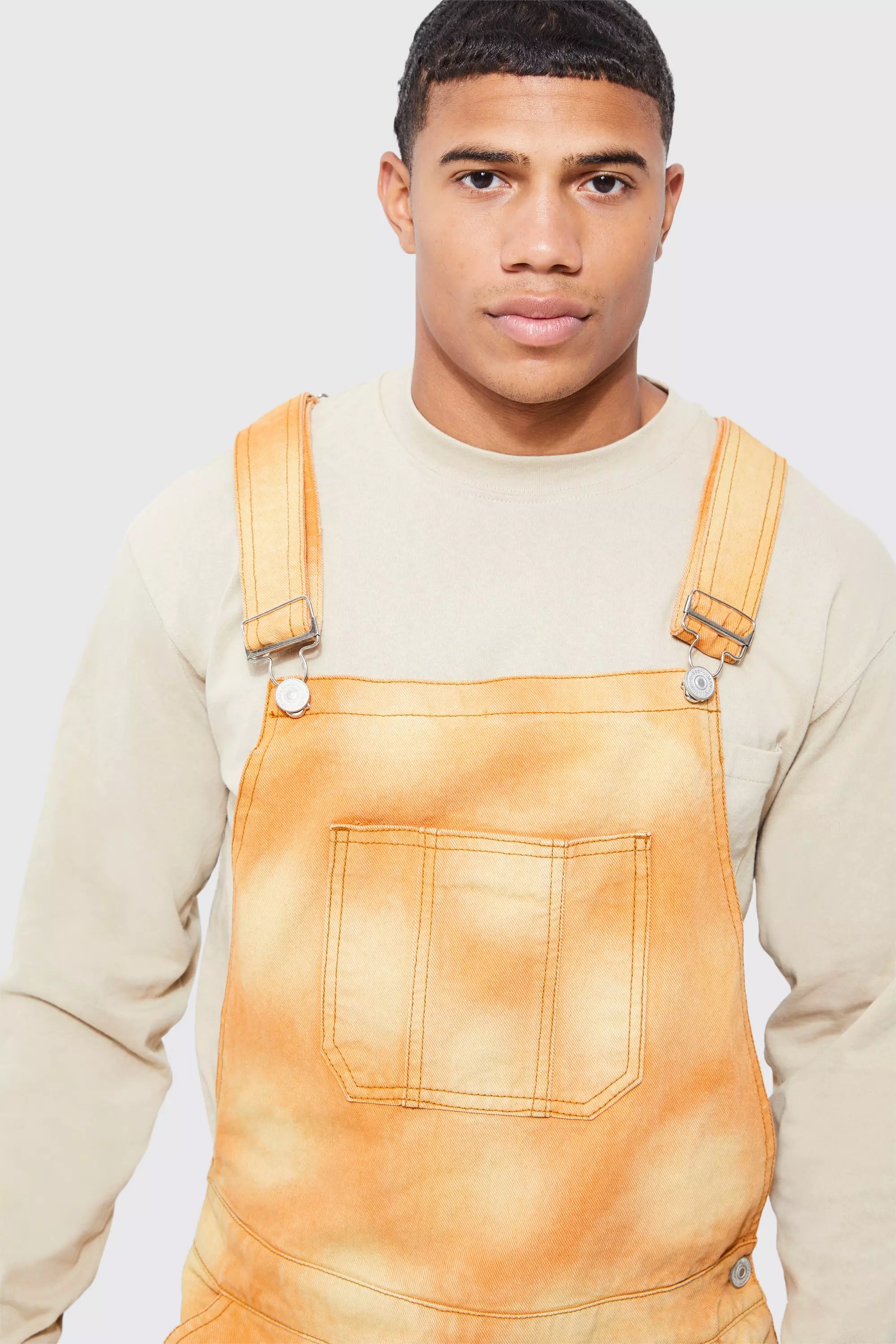 Relaxed Flare Tinted Panel Overalls | boohooMAN USA