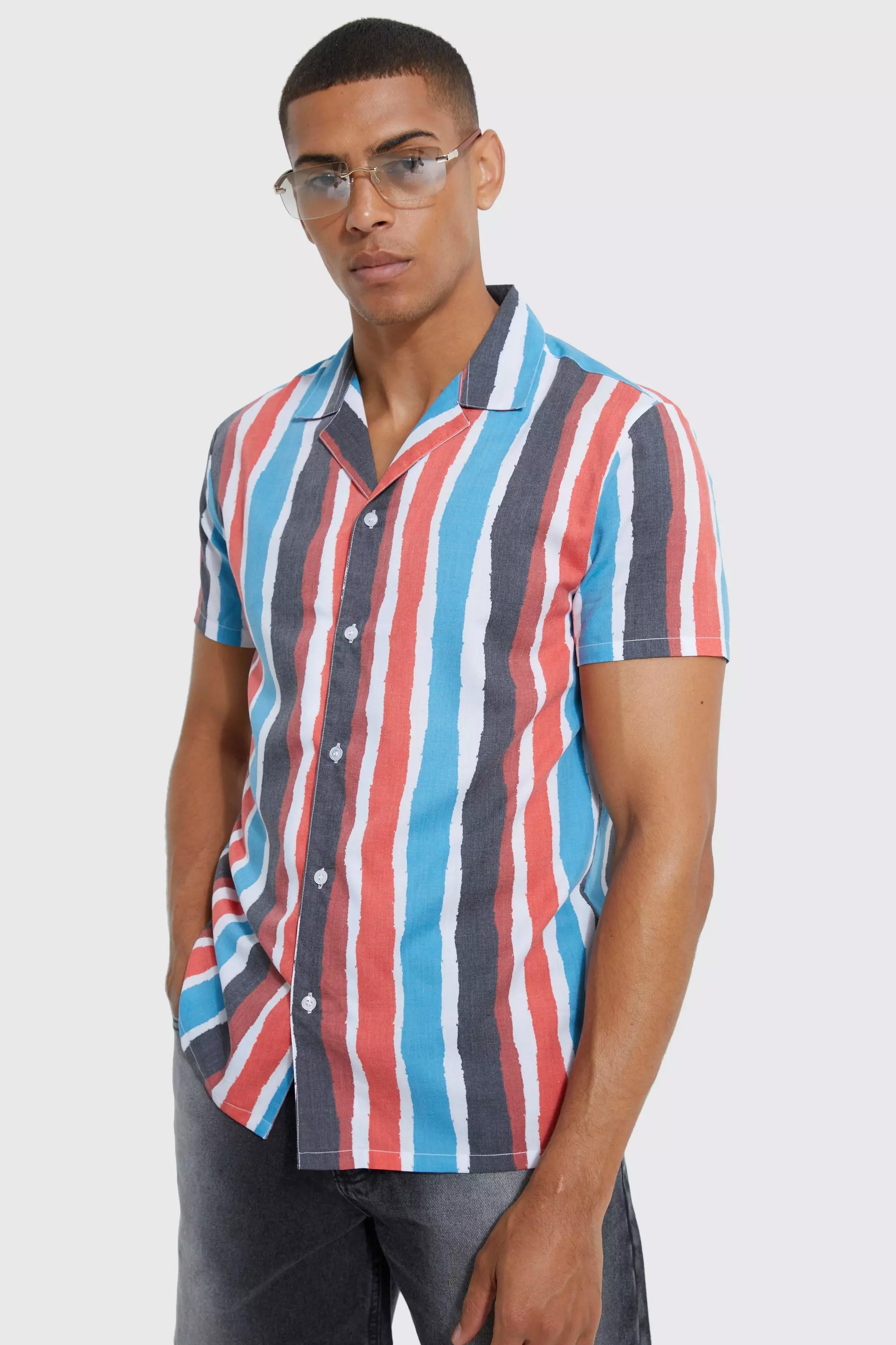 Short Sleeve Revere Stripe Shirt Rust