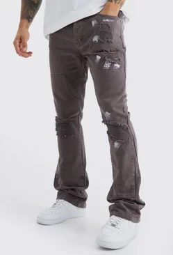 Grey Slim Worker Panel Paint Splatter Jeans