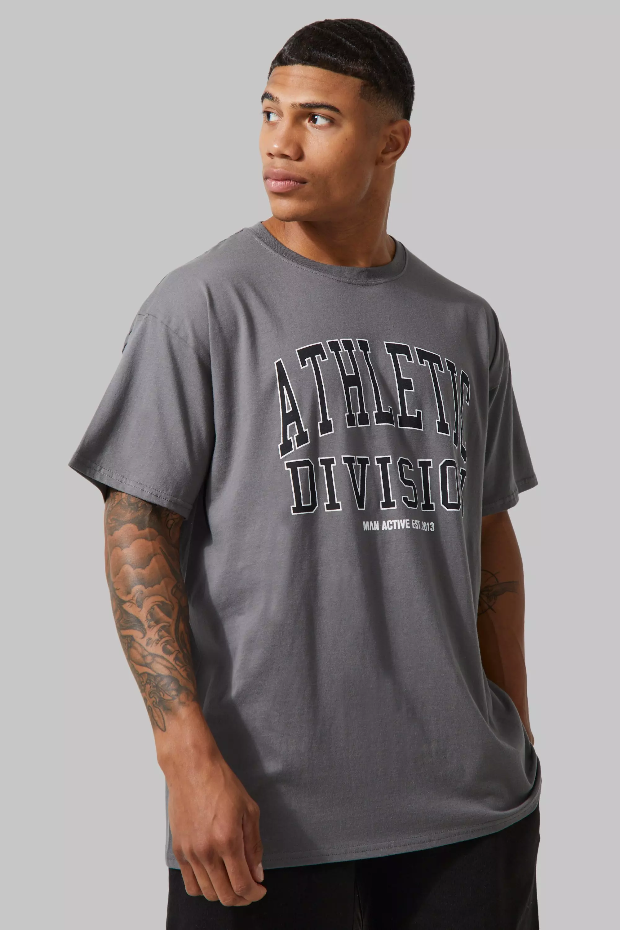 boohooMAN Oversized Boston Varsity T-Shirt - Gray - Size L