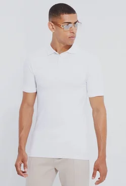 White Muscle Fit Man Short Sleeve Polo