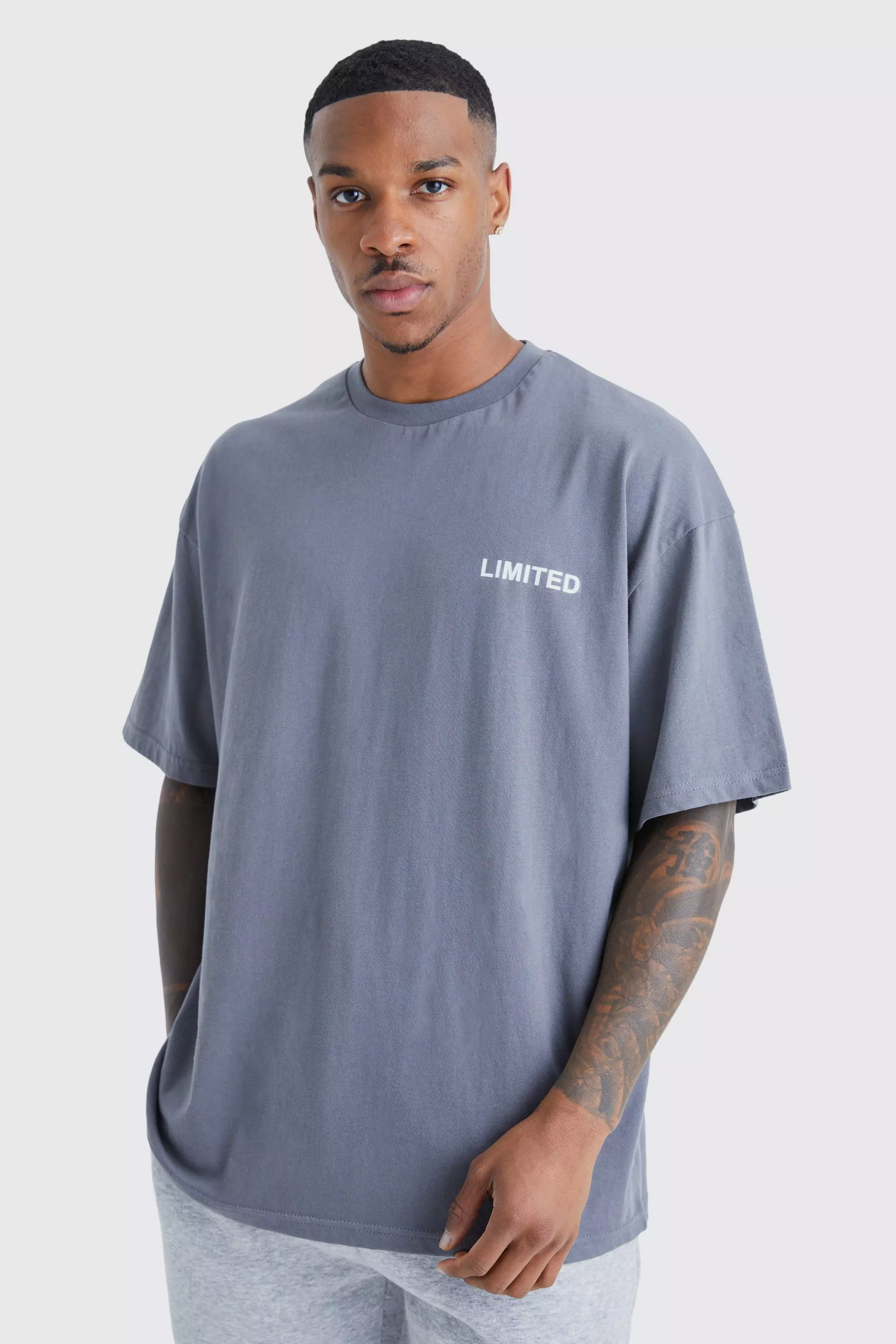 Oversized Raised Limited Text T-shirt Dark grey