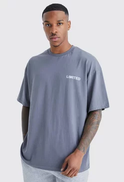 Grey Oversized Raised Limited Text T-shirt