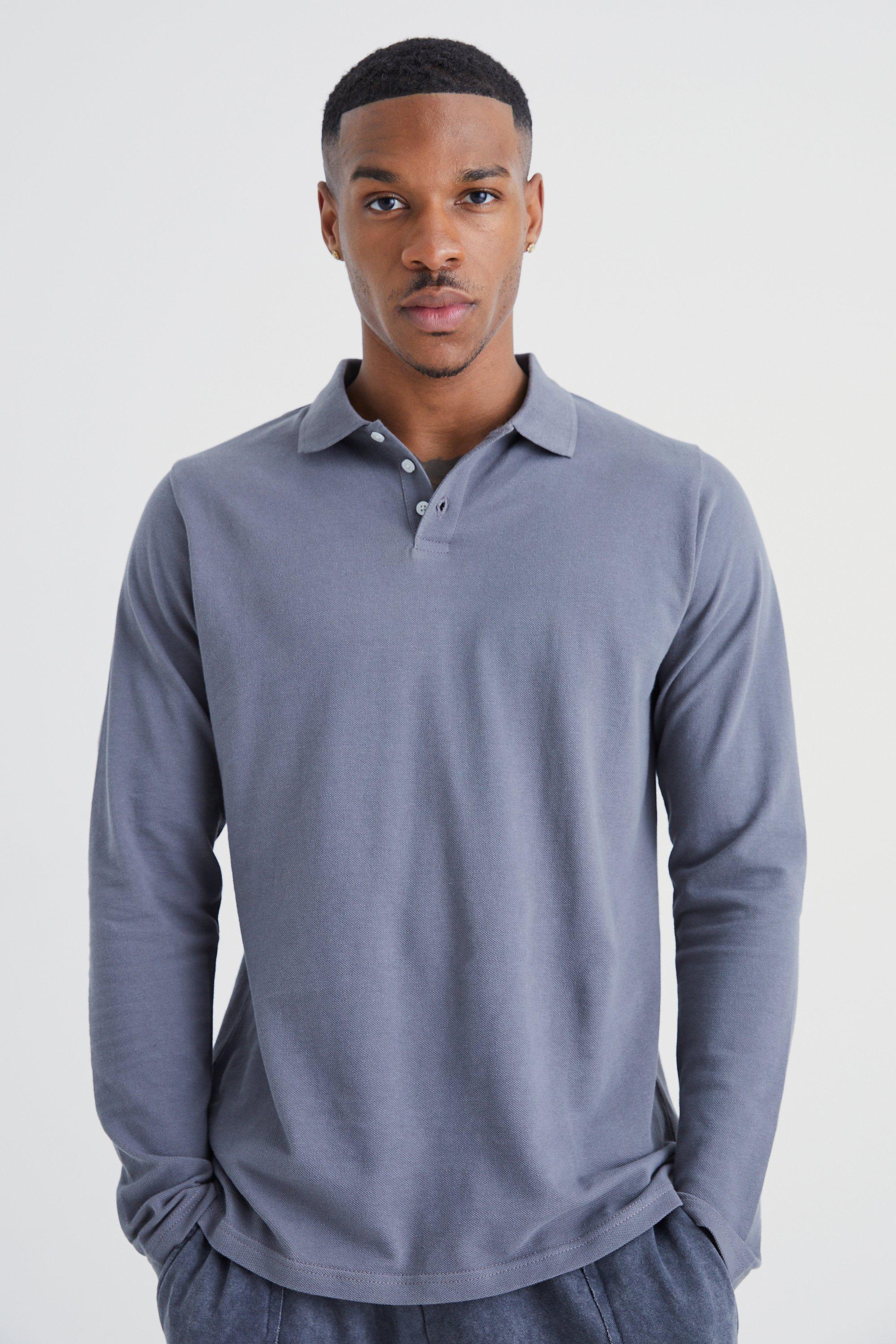 boohooMAN Men's Regular Long Sleeve Polo