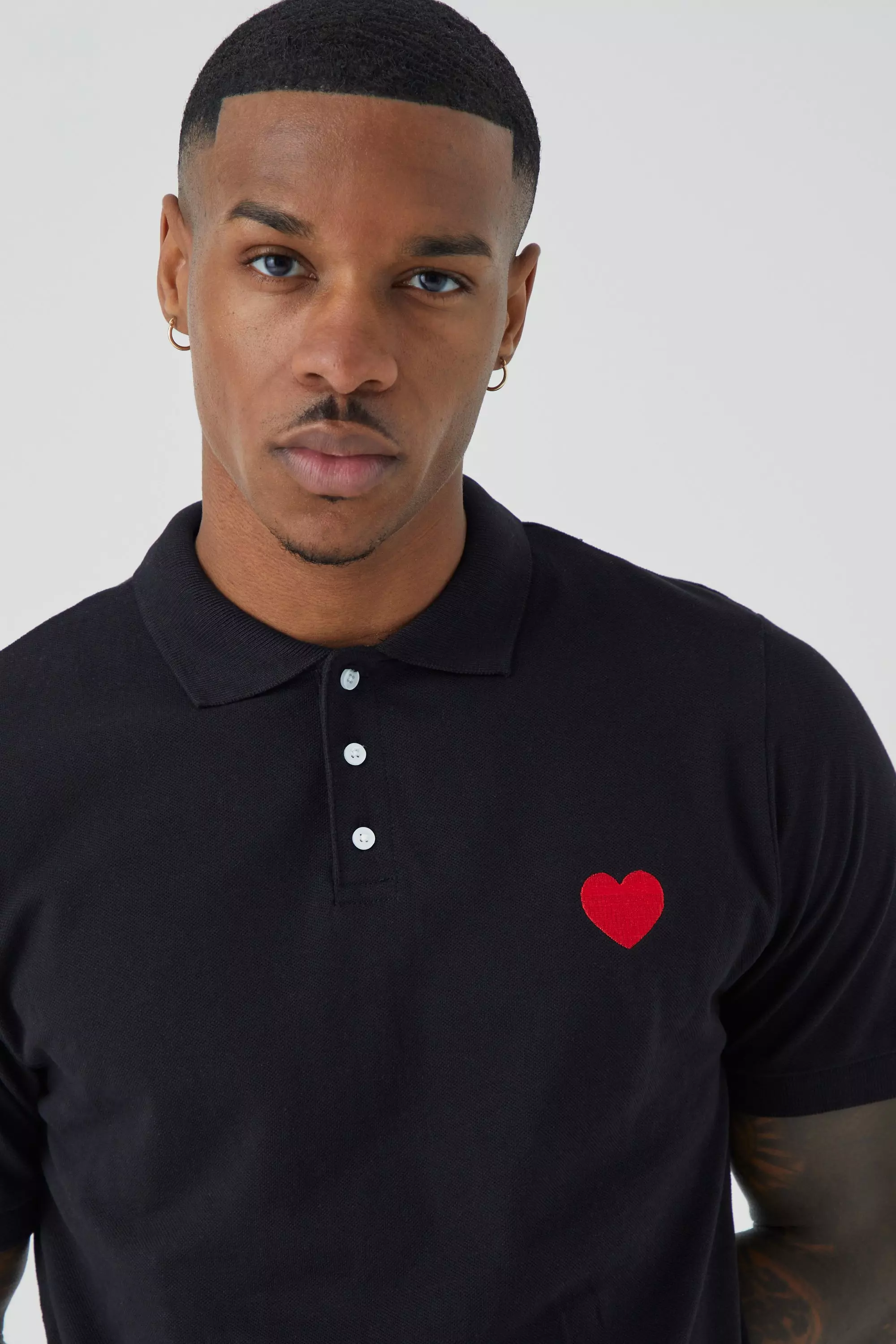 Slim Fit Heart Short Sleeve Pique Polo | boohooMAN USA