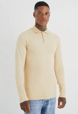 Muscle Fit Long Sleeve Polo Sand