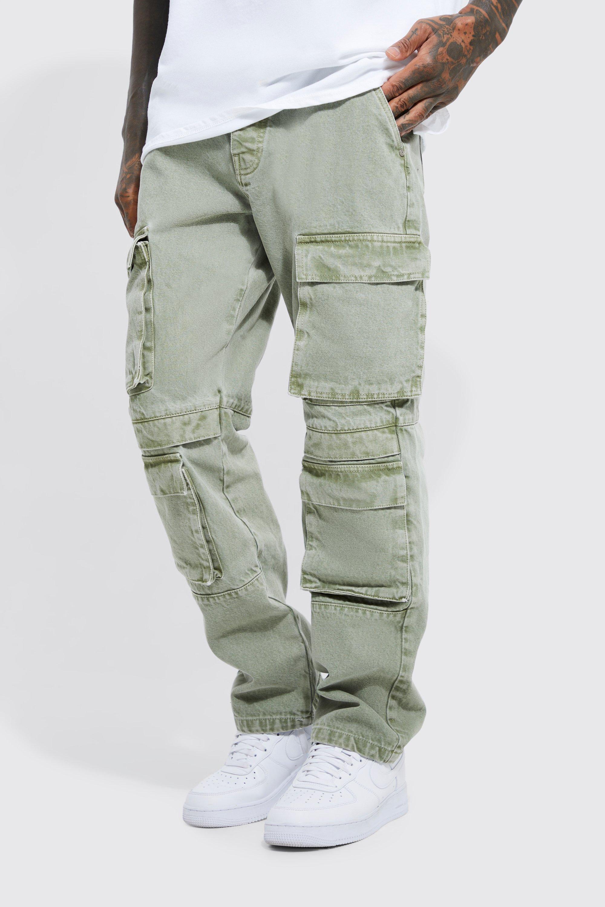 Relaxed Fit Washed Multi Pocket Cargo Jeans | boohooMAN USA