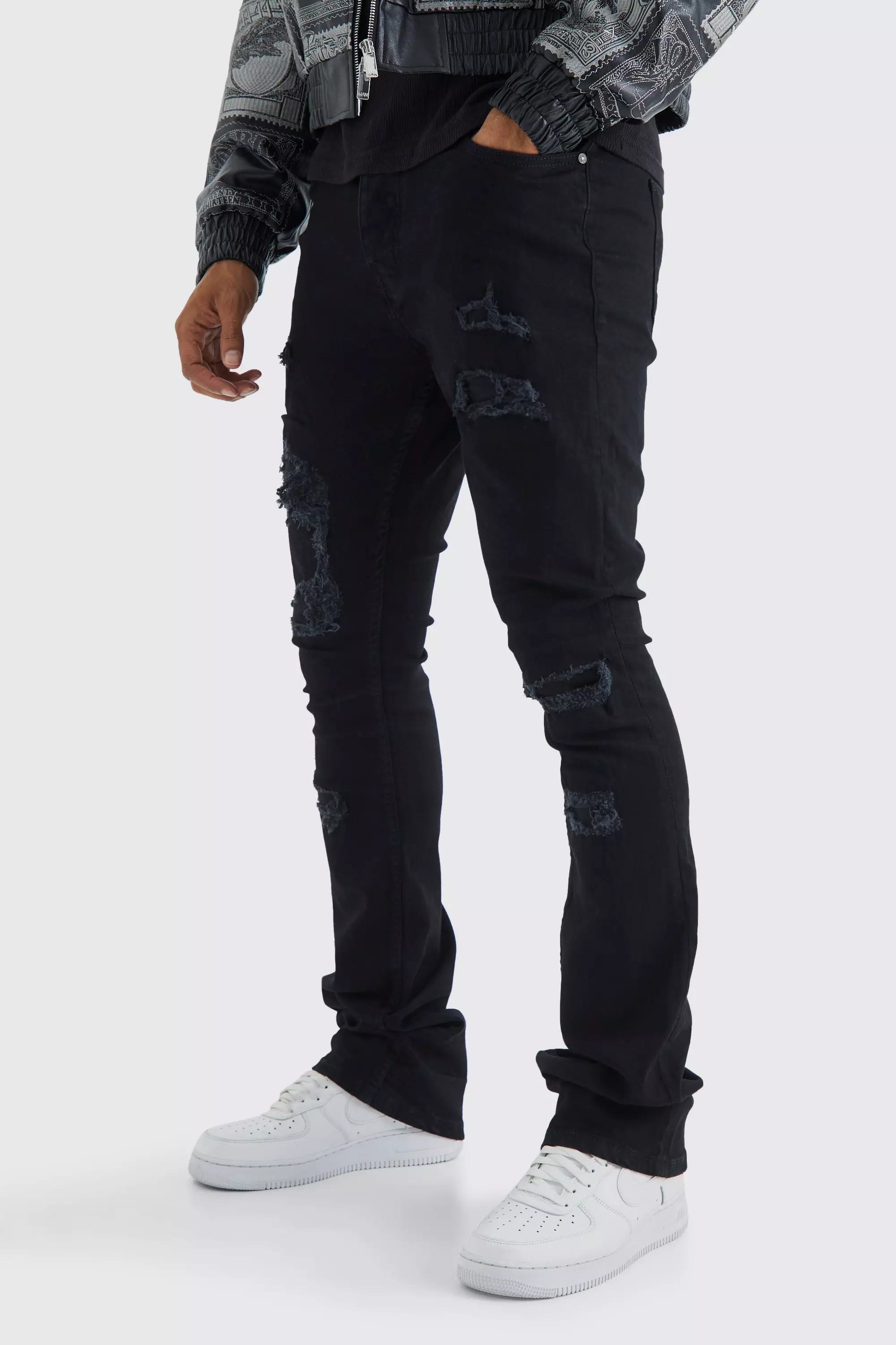 Skinny Stacked Distressed Ripped Jeans | boohooMAN USA