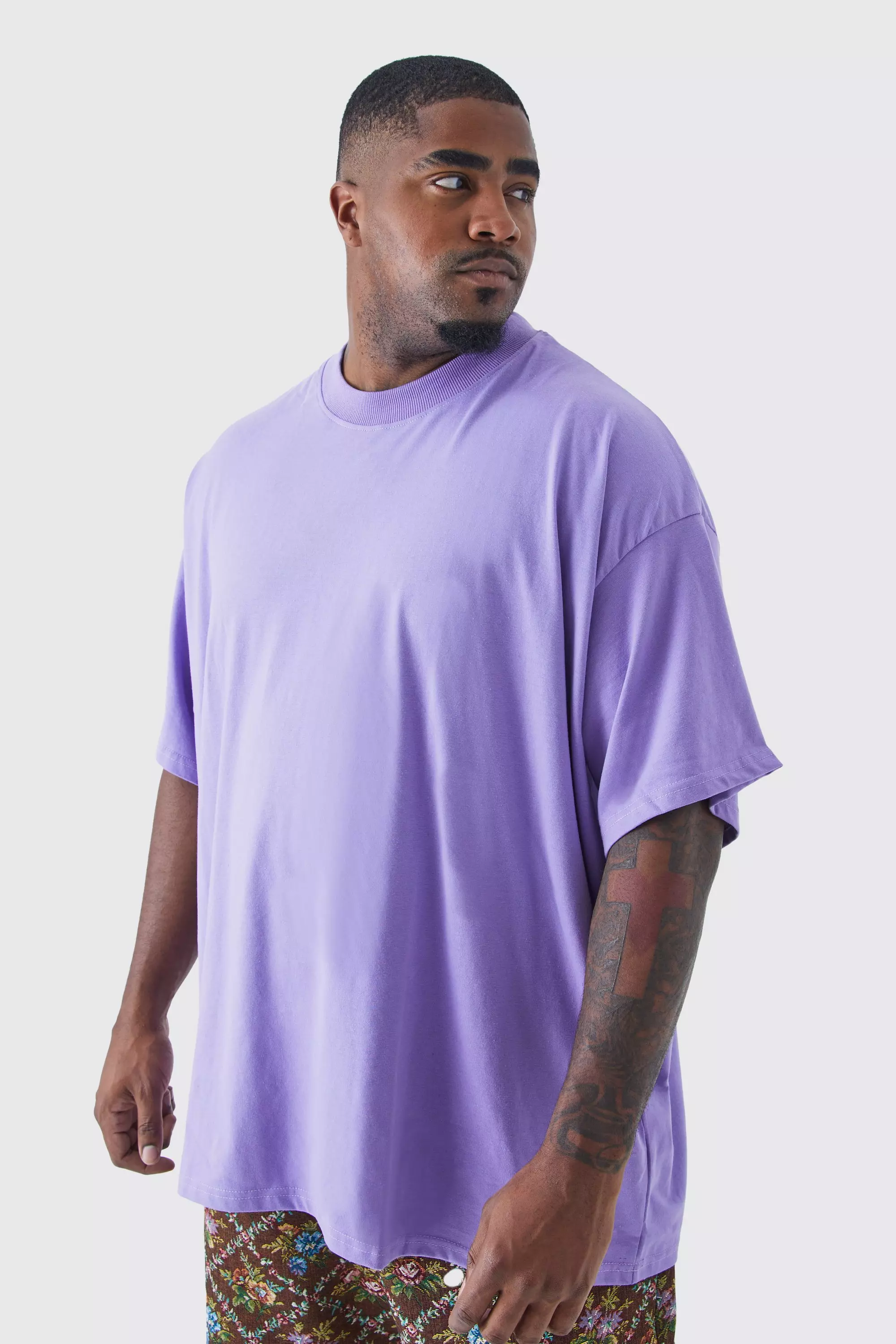 Plus Oversized Extended Neck Heavy T shirt boohooMAN UK