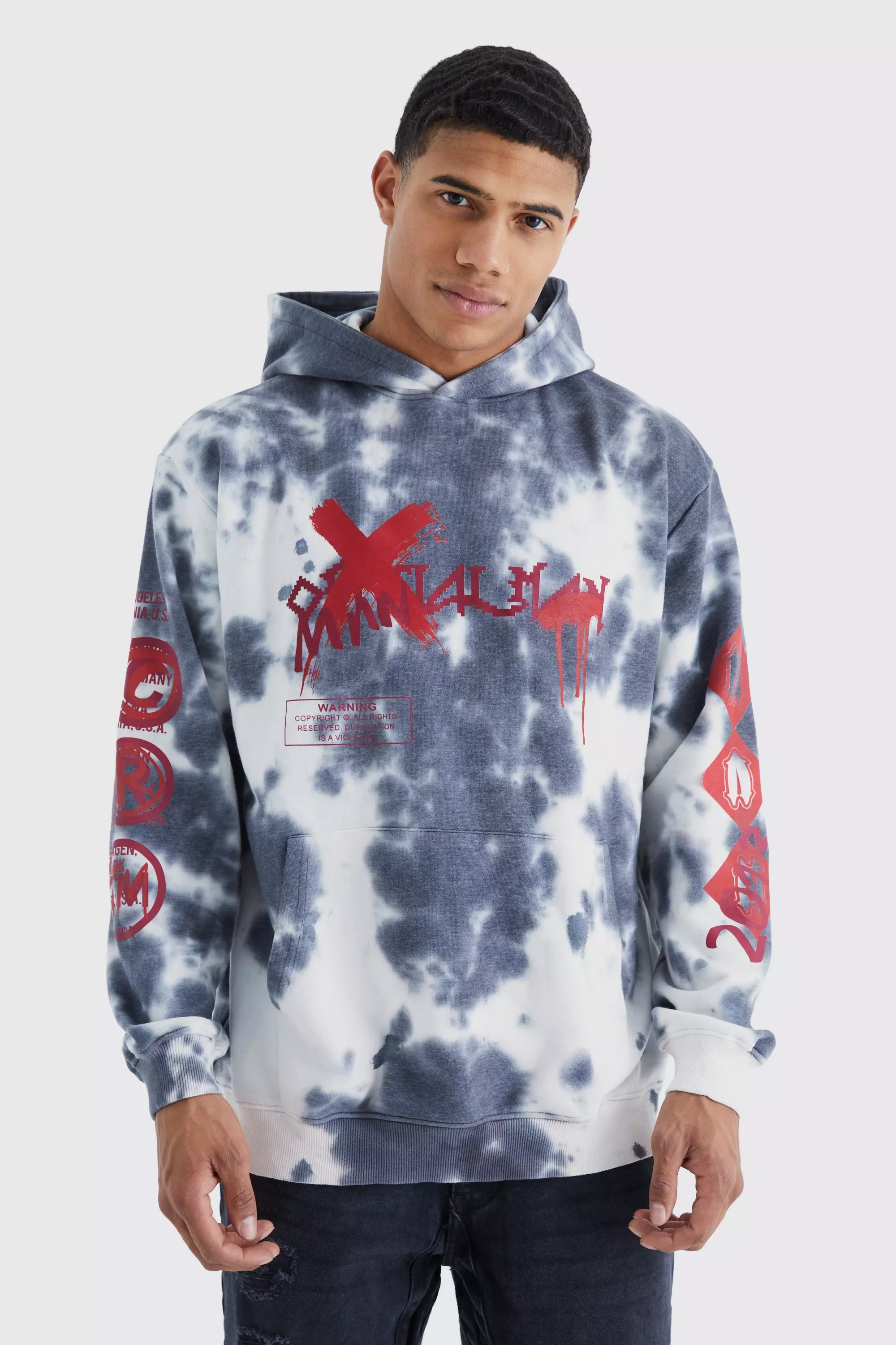 Oversized Bleach Tie Dye Graphic Hoodie