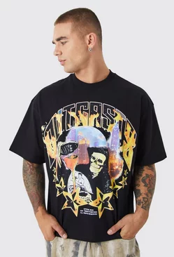 Oversized Boxy Outcasts Graphic Print T-shirt black