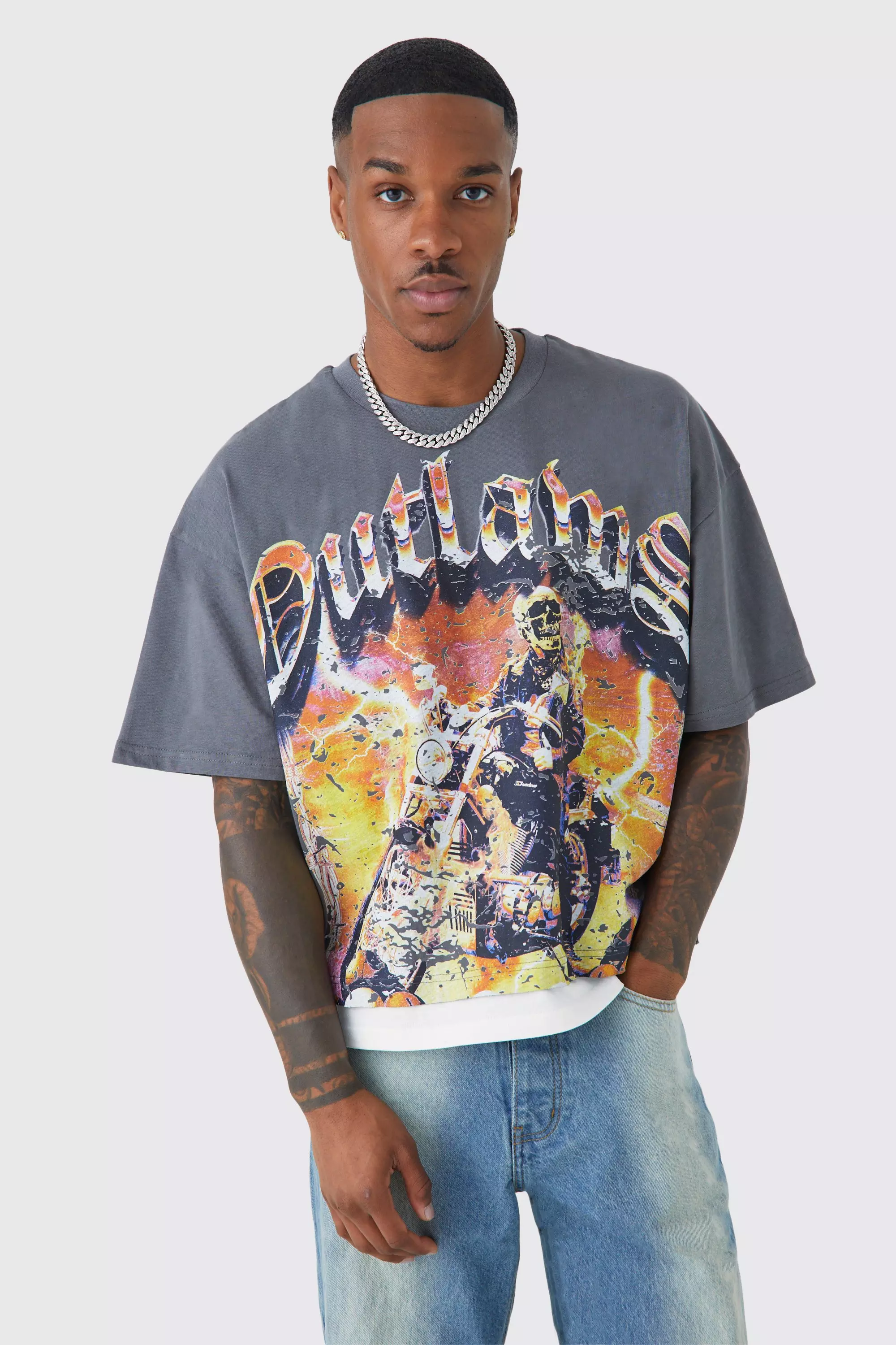 Oversized Boxy Outlaws Faux Layer T-shirt | boohooMAN USA