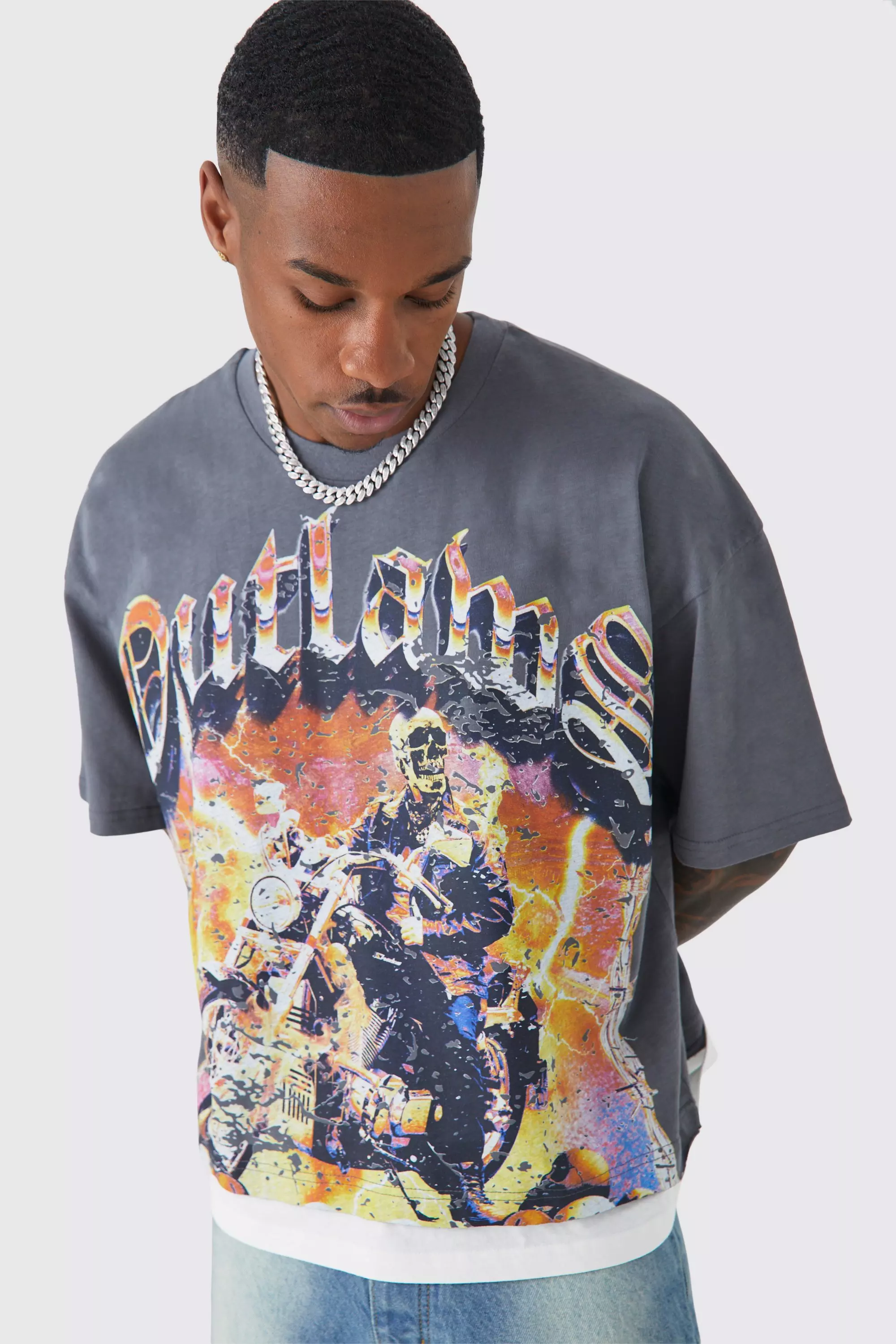 Oversized Boxy Outlaws Faux Layer T-shirt | boohooMAN USA