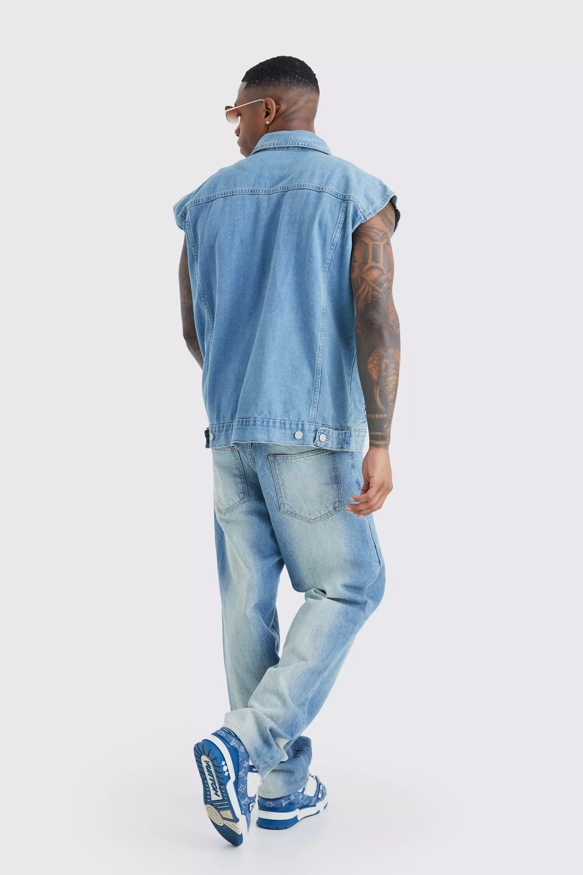 Light grey Oversized Sleeveless Denim Jacket alternative image