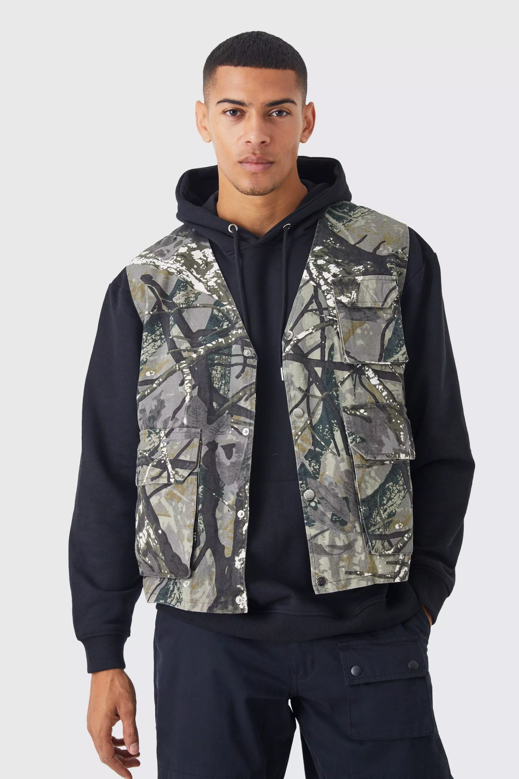 Camo Twill Utility Vest Beige