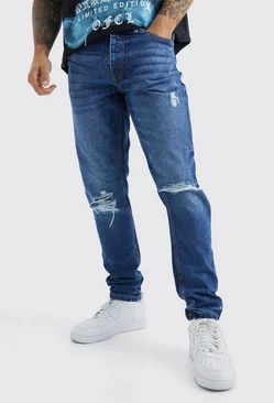 Blue Tapered Rigid Ripped Jeans
