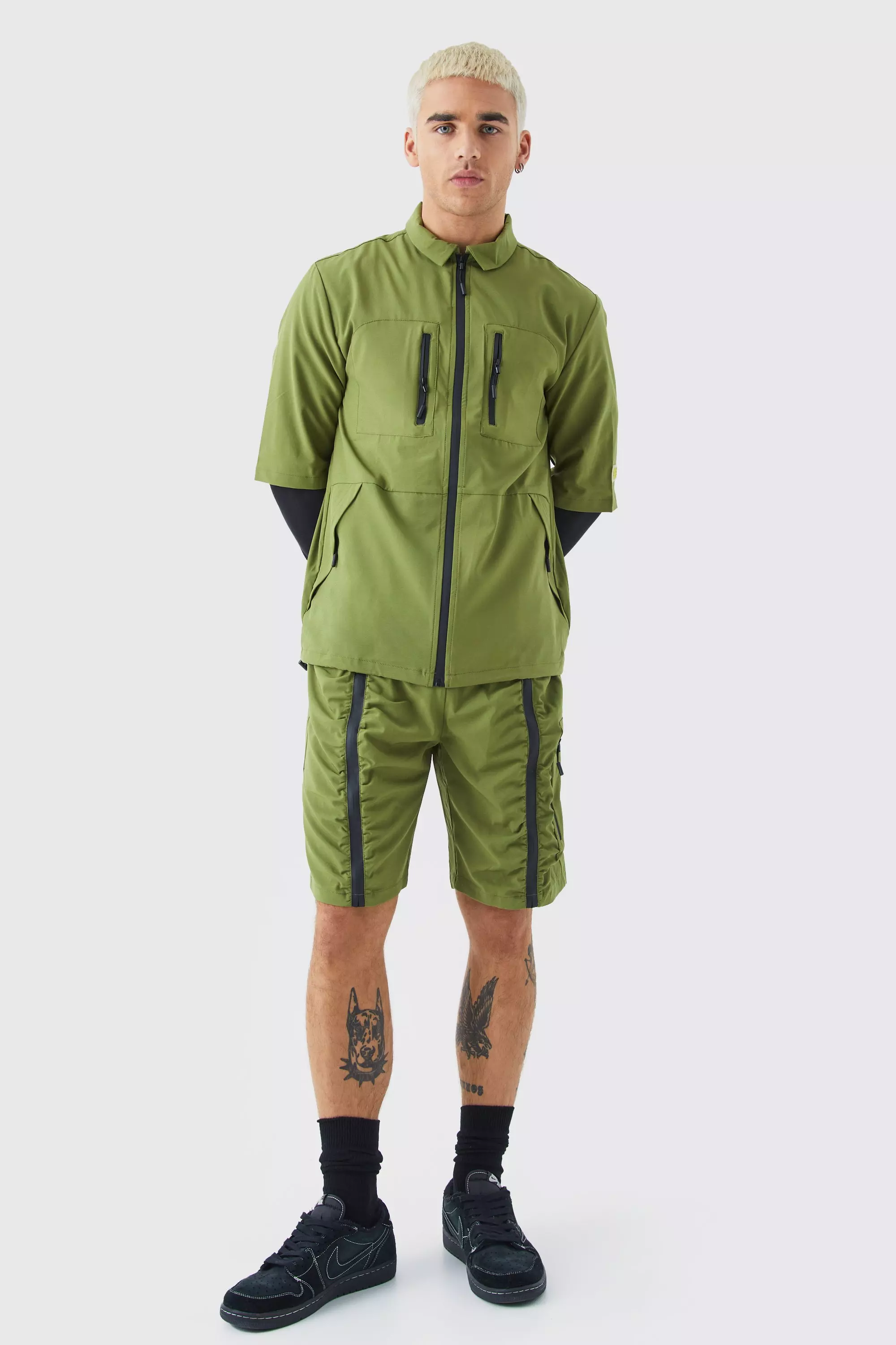 Khaki Short Sleeve Technical Utility Shirt & Short Set alternative image