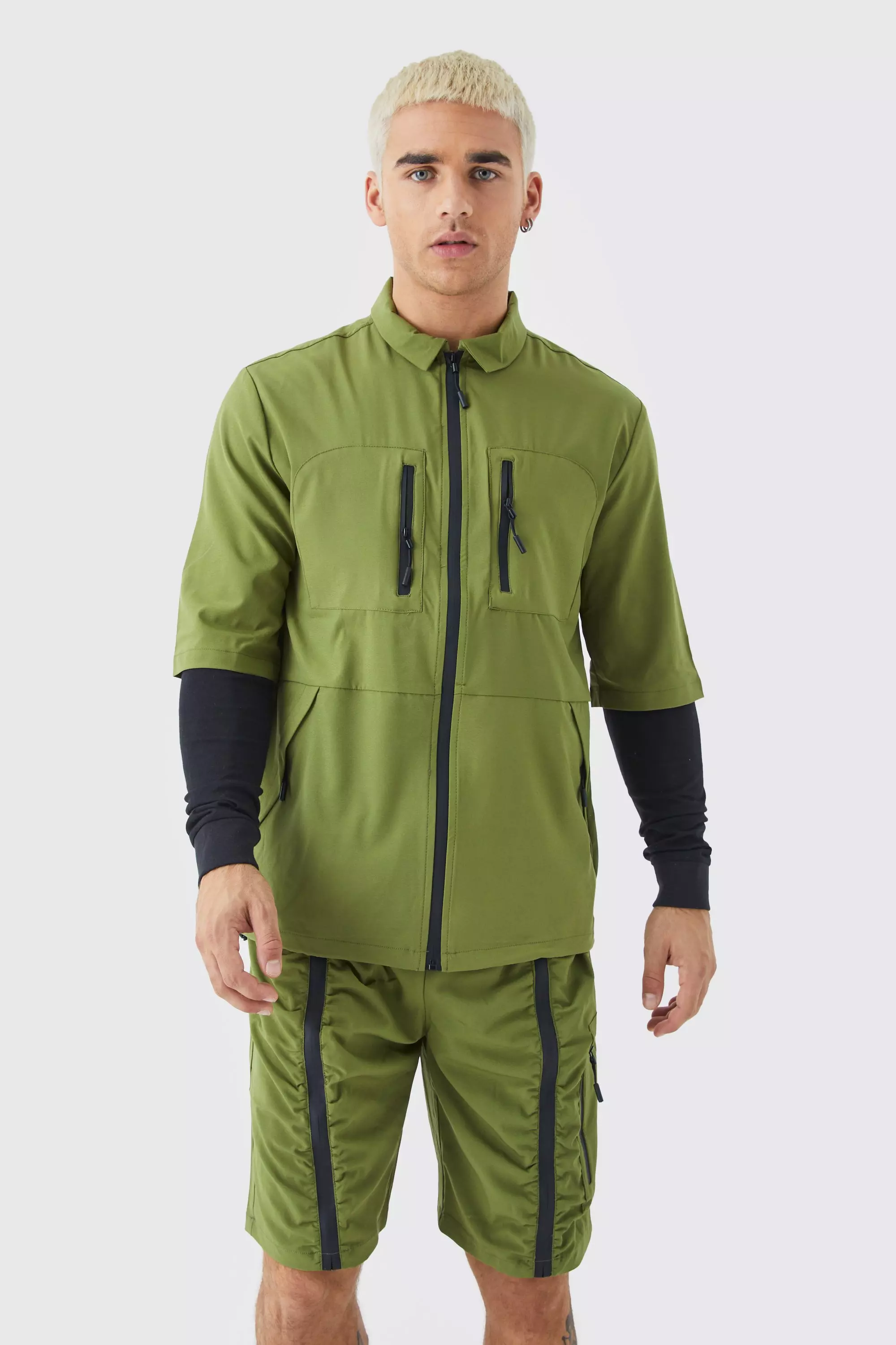 Khaki Short Sleeve Technical Utility Shirt & Short Set alternative image