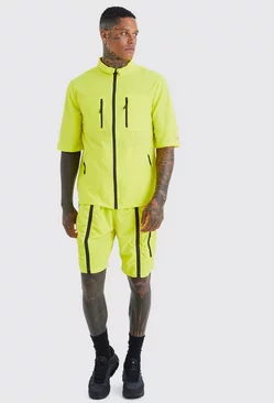 Short Sleeve Technical Utility Shirt & Short Set Yellow