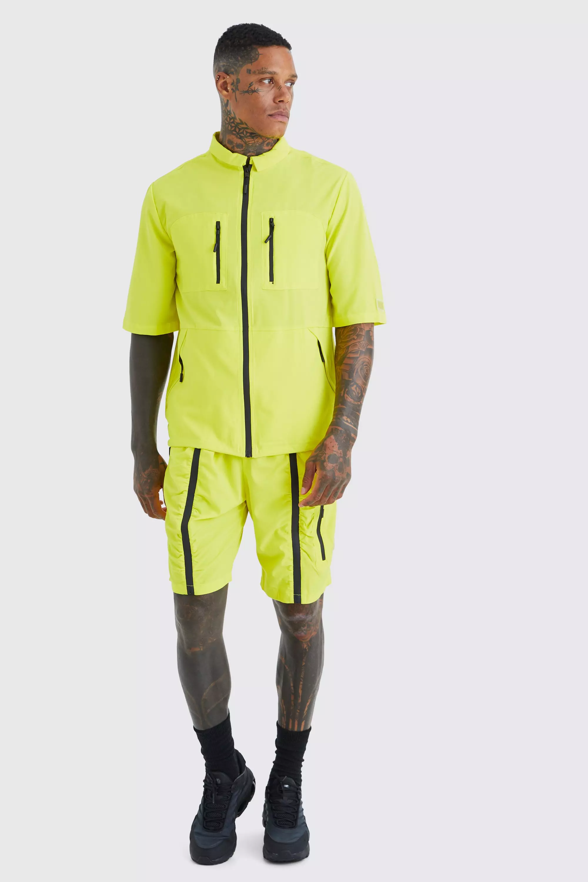 Short Sleeve Technical Utility Shirt & Short Set Yellow