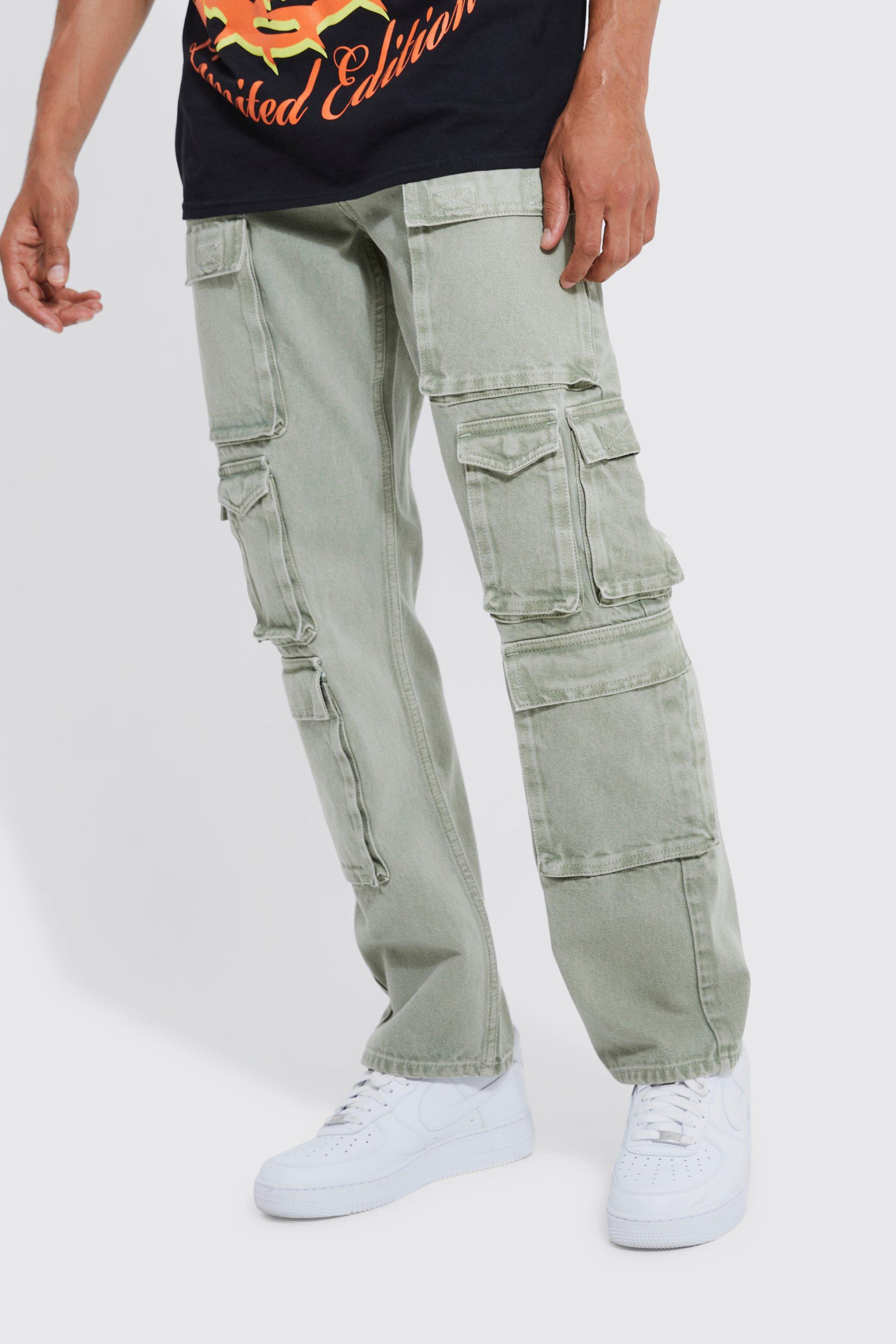 Relaxed Fit Washed Multi Pocket Cargo Jeans | boohooMAN USA