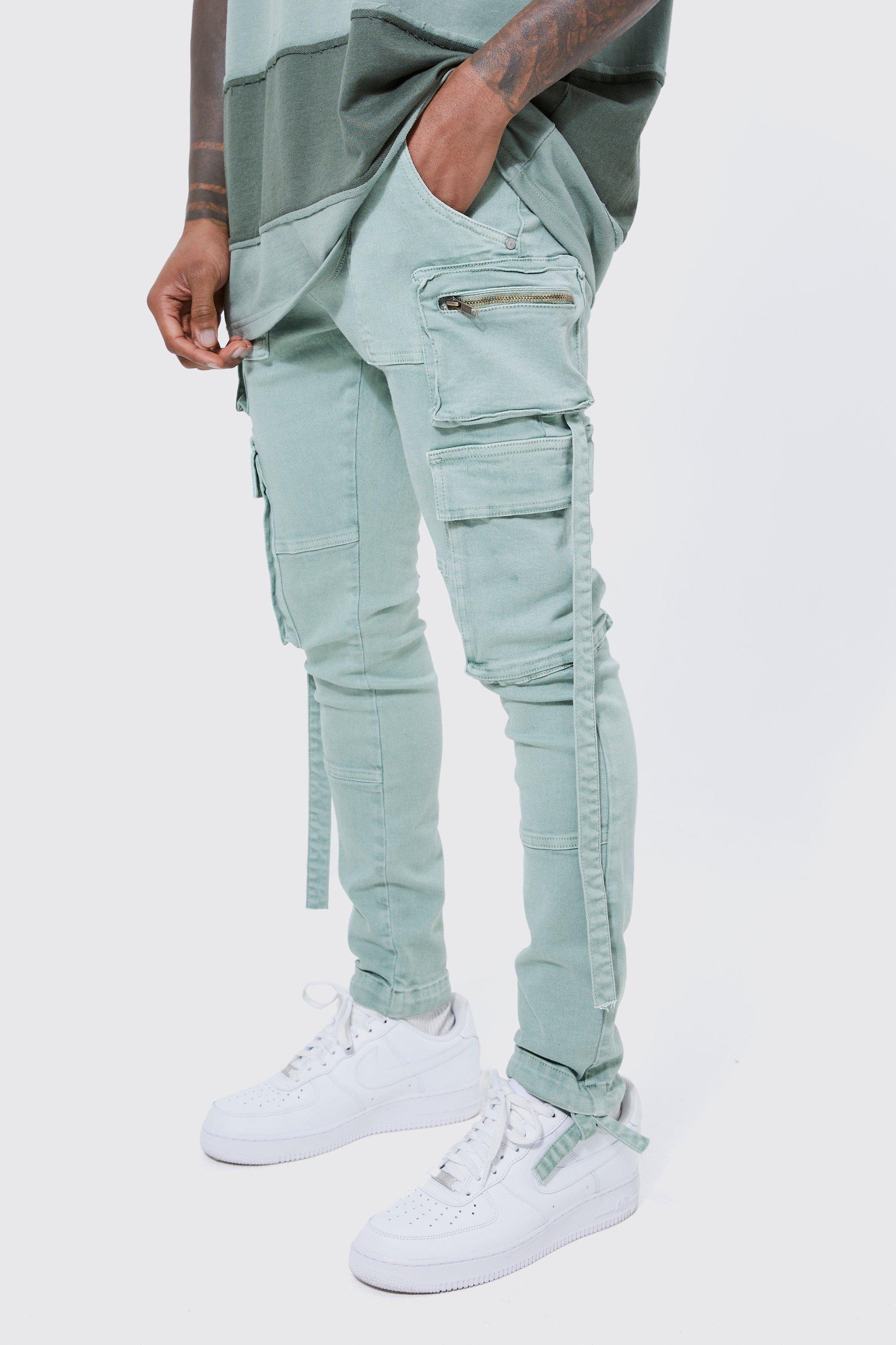 Super Skinny Stretch Strap Detail Cargo Jeans | boohooMAN USA