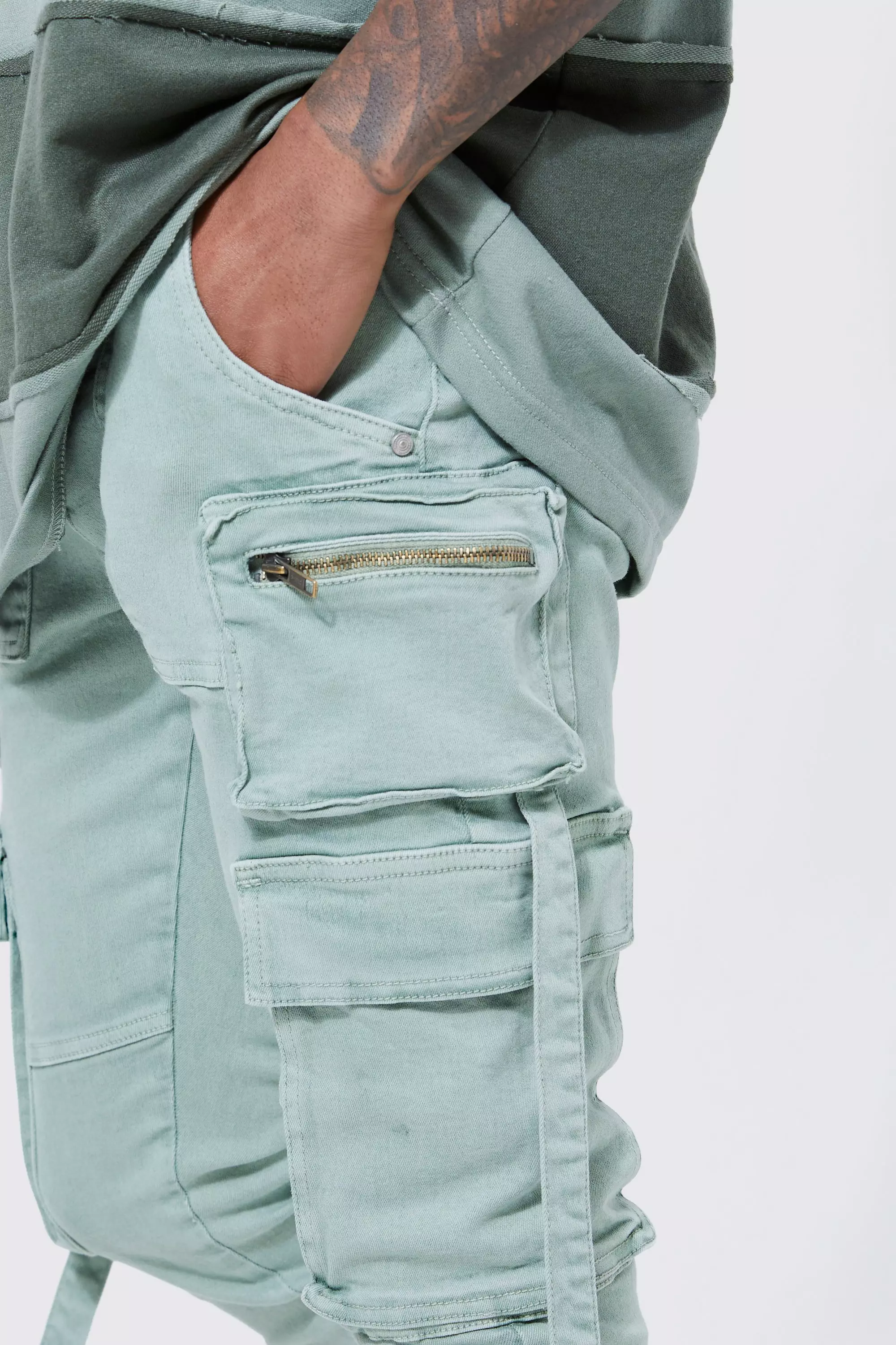 Super Skinny Stretch Strap Detail Cargo Jeans | boohooMAN USA