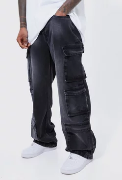 Baggy Rigid Multi Pocket Cargo Bleached Jeans Black