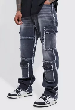 Relaxed Rigid Frayed Multi Cargo Jeans Charcoal