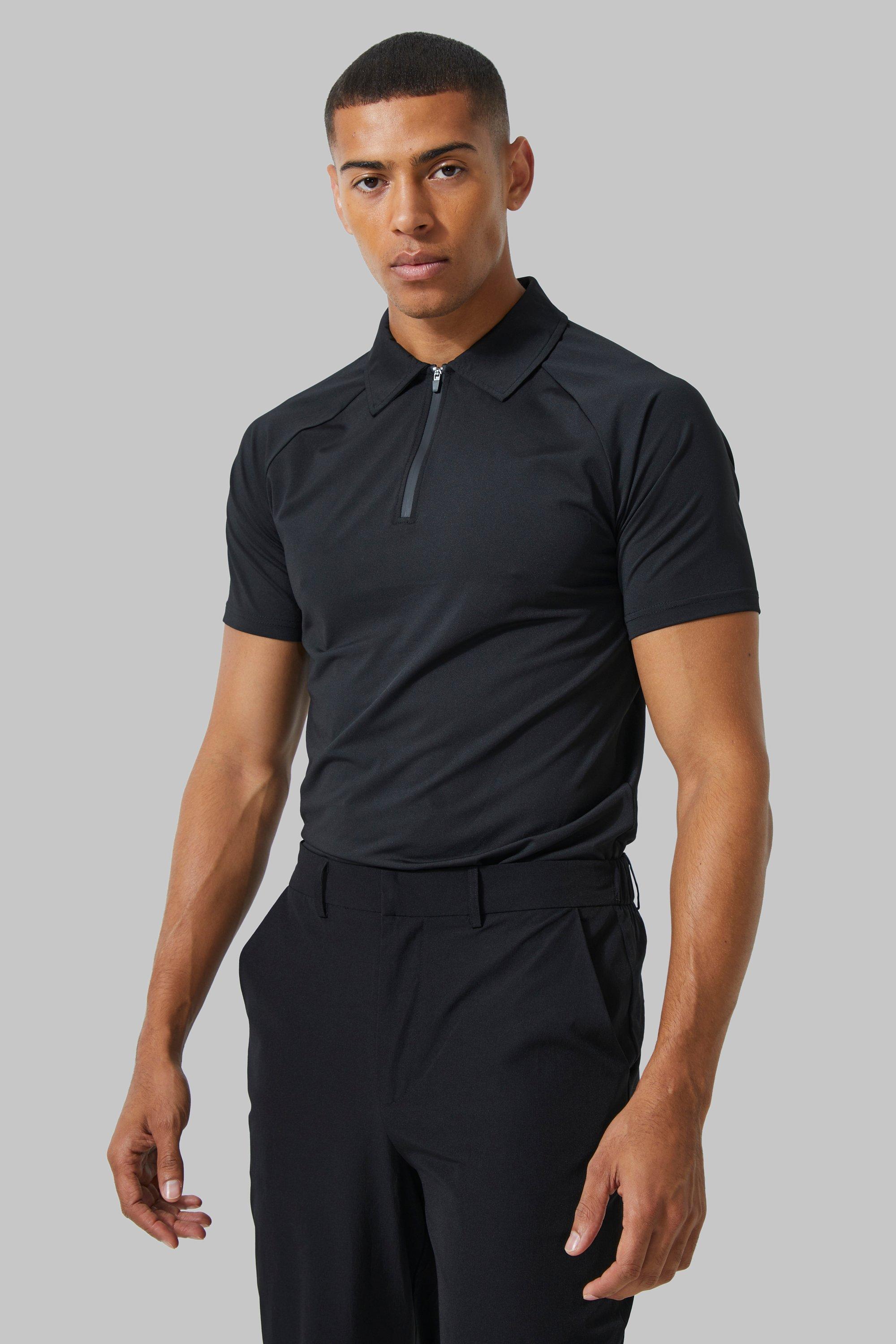 boohooMAN Collarless Slim Fit Zip Polo