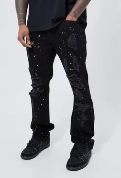 Black Slim Rigid Flare Paint Splat Jeans