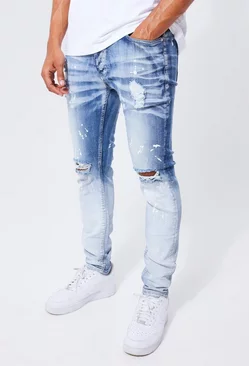 Blue Skinny Stretch Paint Splat Ombre Jeans