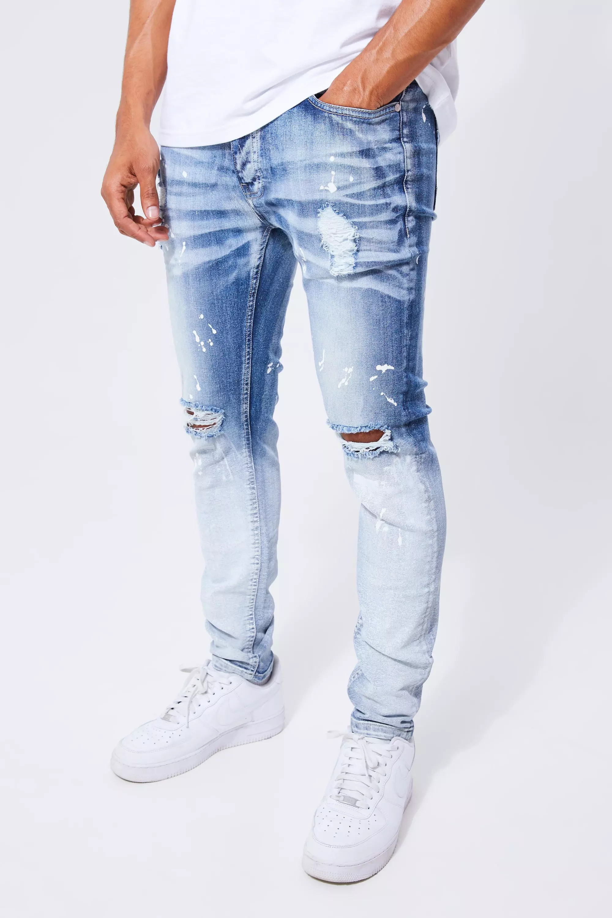 Blue Skinny Stretch Paint Splat Ombre Jeans