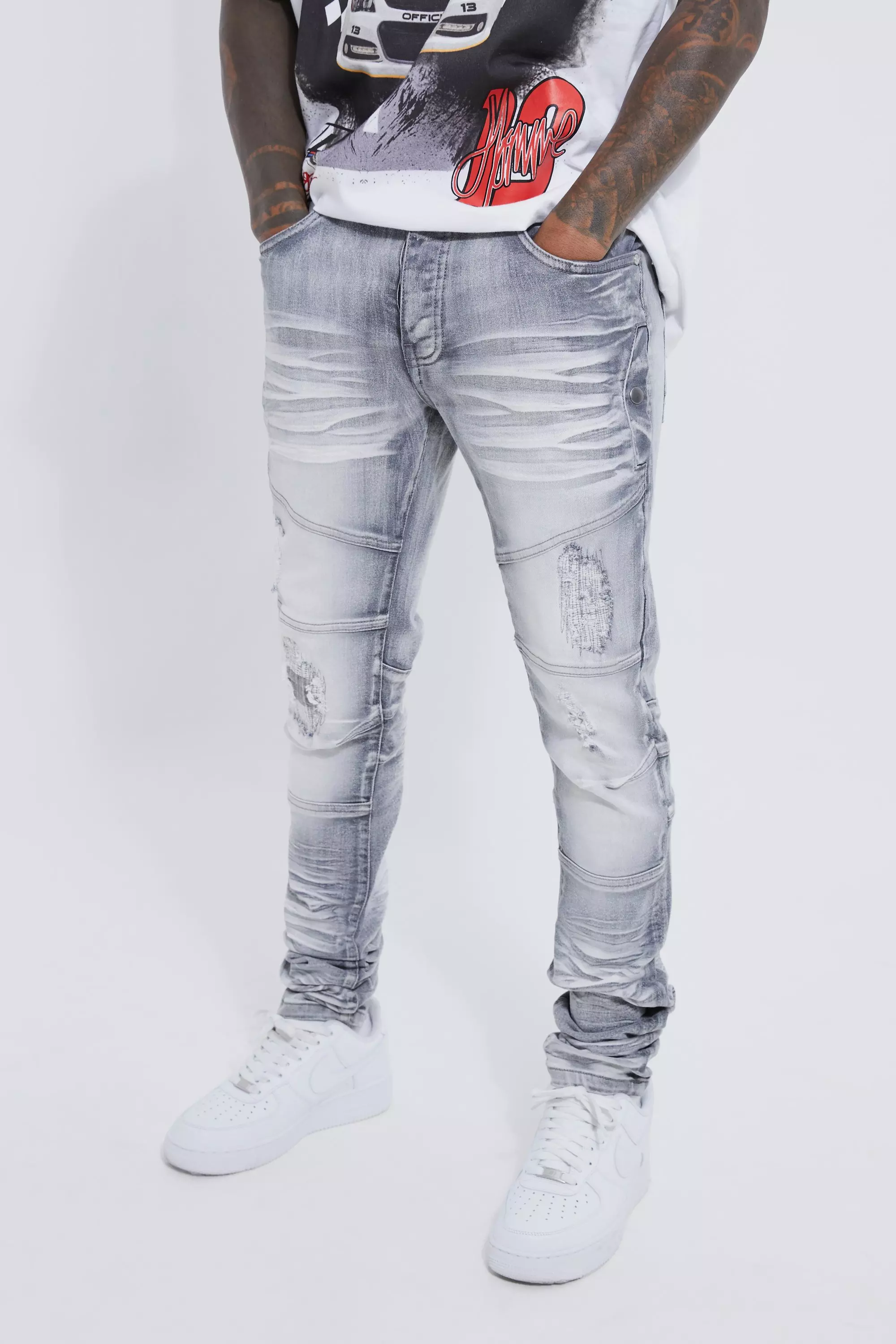 Jean skinny stretch surteint déchiré, Ice grey autre image