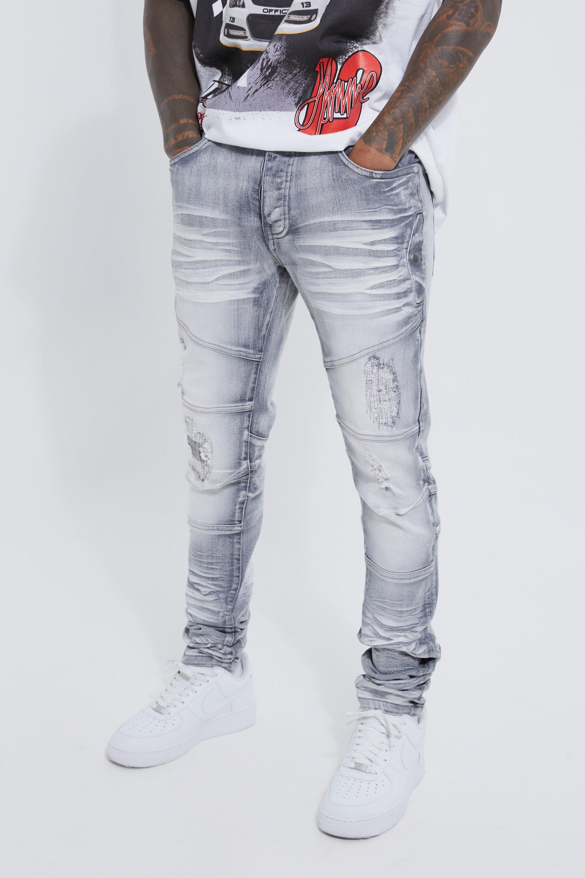 Skinny Stretch Heavy Bleached Ripped Jean