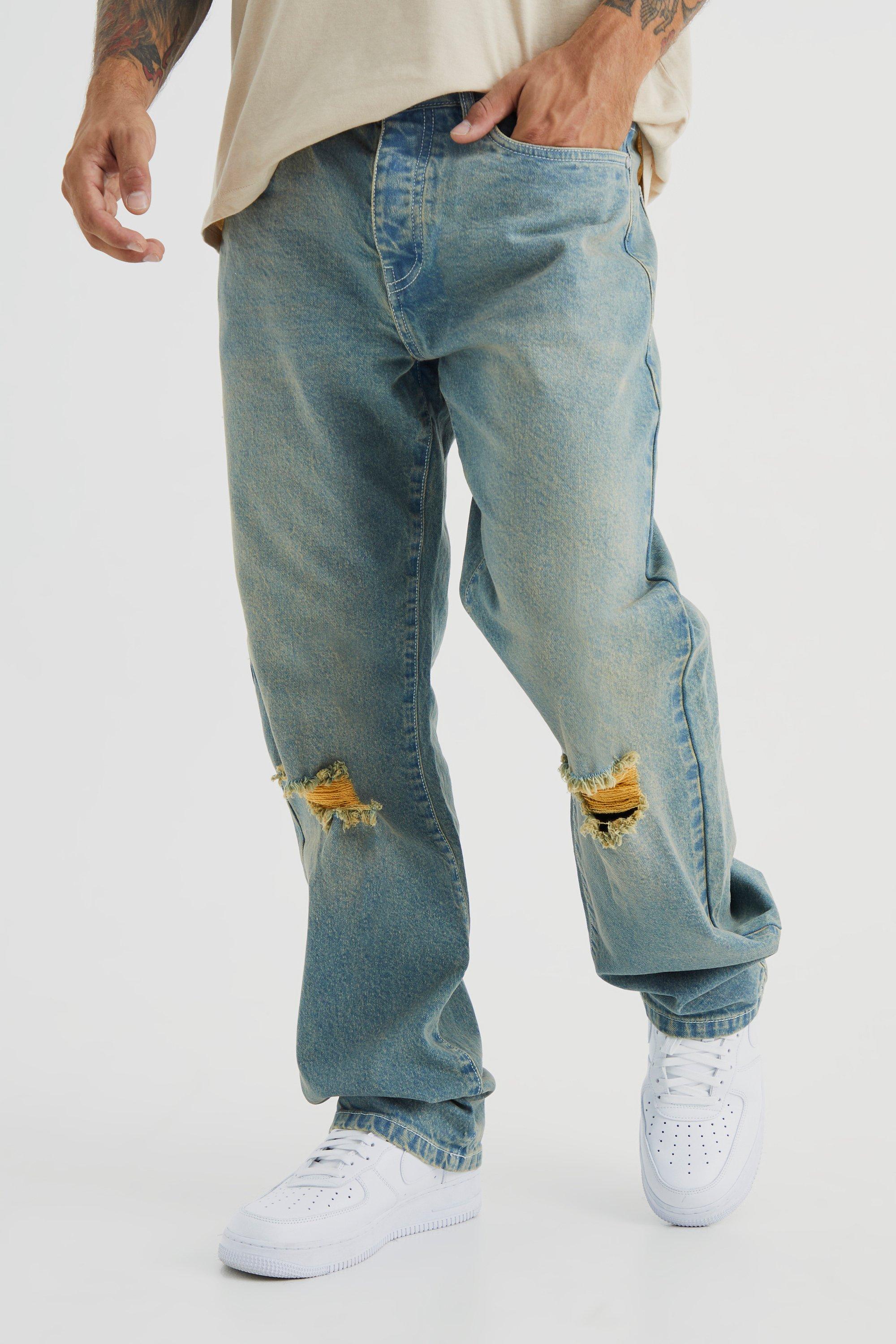 boohooMAN Relaxed Rigid Shine Monogram Jeans