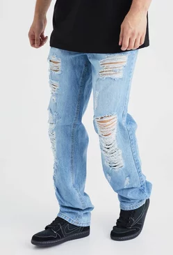 Blue Tall Relaxed Rigid Extreme Ripped Jeans