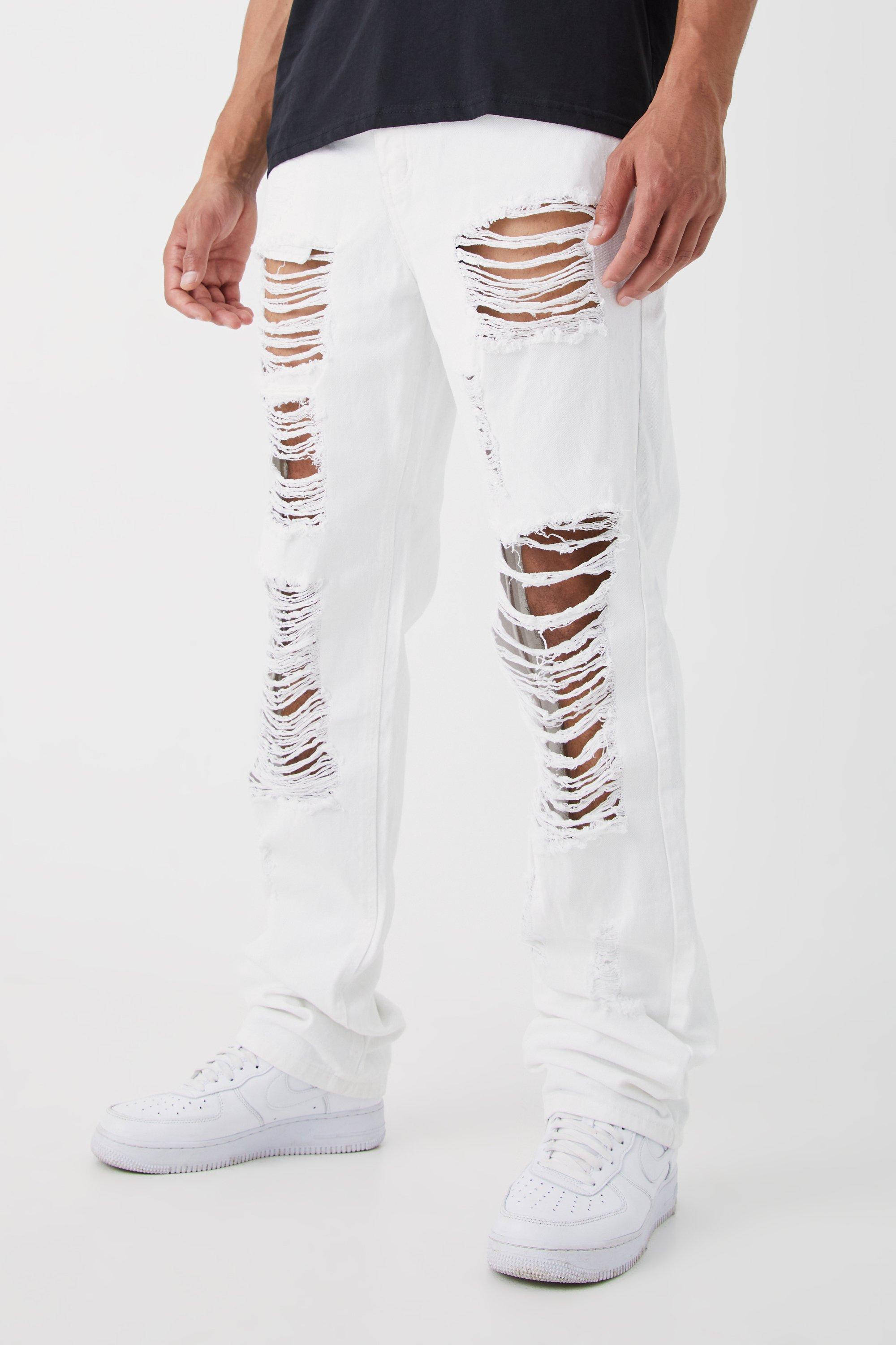 storm Tilbageholdelse mode Tall Relaxed Rigid Extreme Ripped Jeans | boohooMAN USA